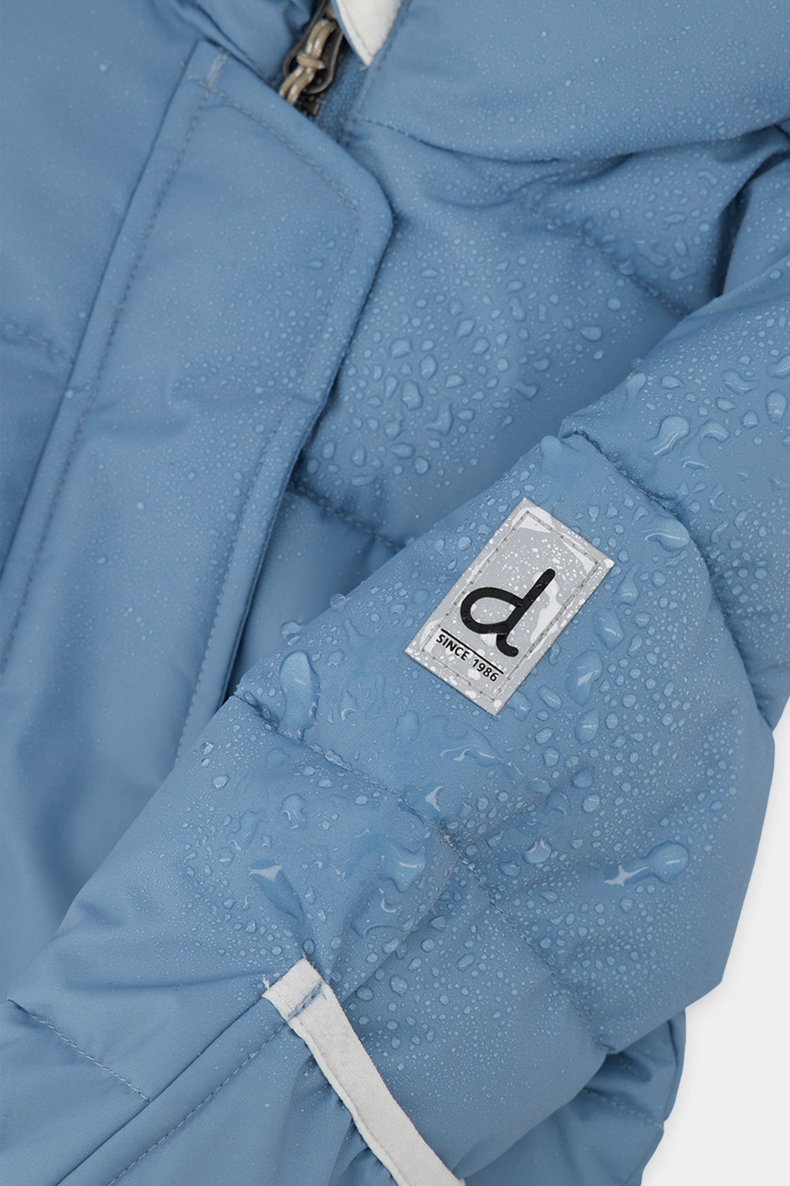 Baby Cloud blue-grey snowsuit fold-over cuff and ankle detail