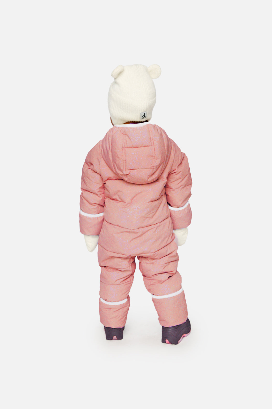 Deux par Deux Baby Cloud Pale Dusty Pink PrimaLoft winter snowsuit lifestyle view