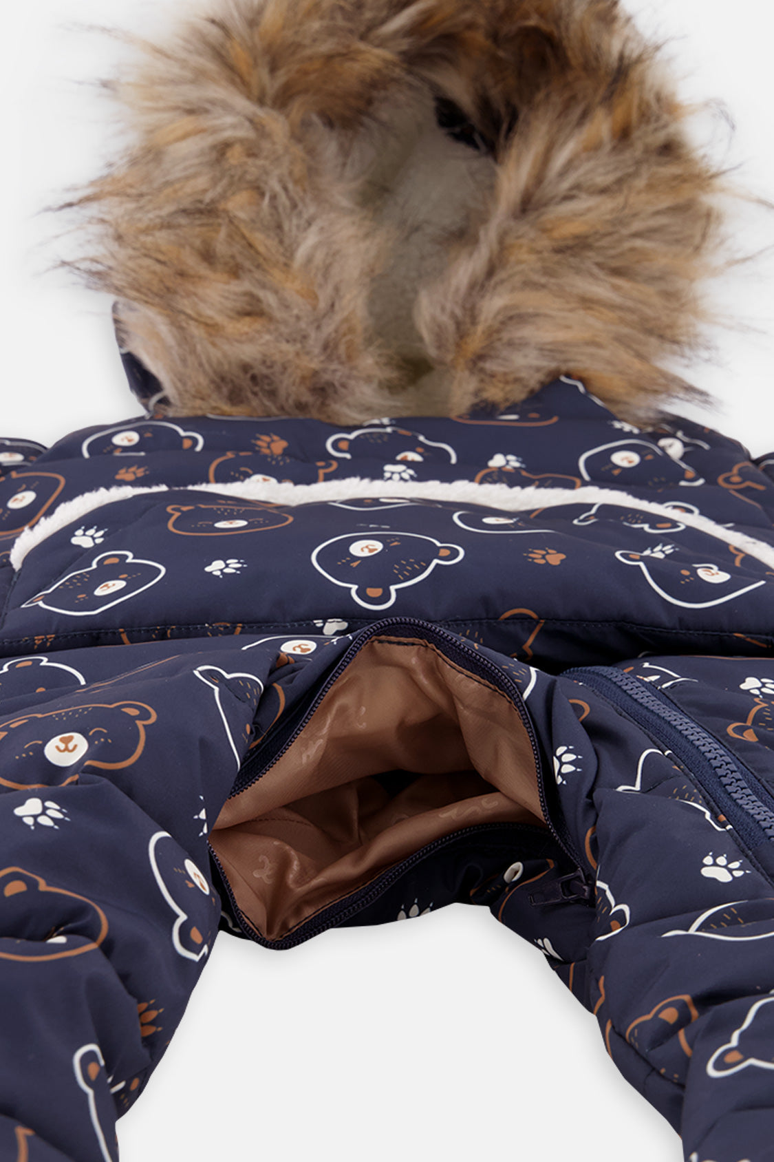 Blue Teddy Bears Baby Snug snowsuit with included sherpa neckwarmer