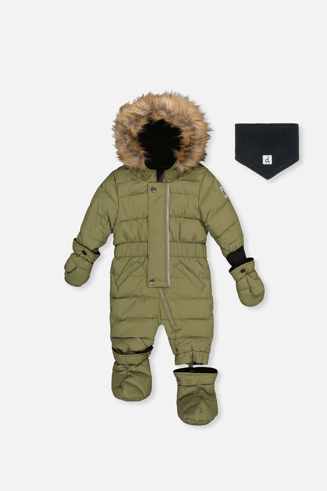 Deux par Deux Baby Original olive green puffy one-piece snowsuit -30°C 5K sizes 6M-2T
