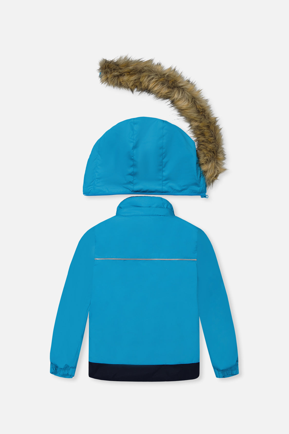Deux par Deux blue DISCOVER snowsuit jacket back view