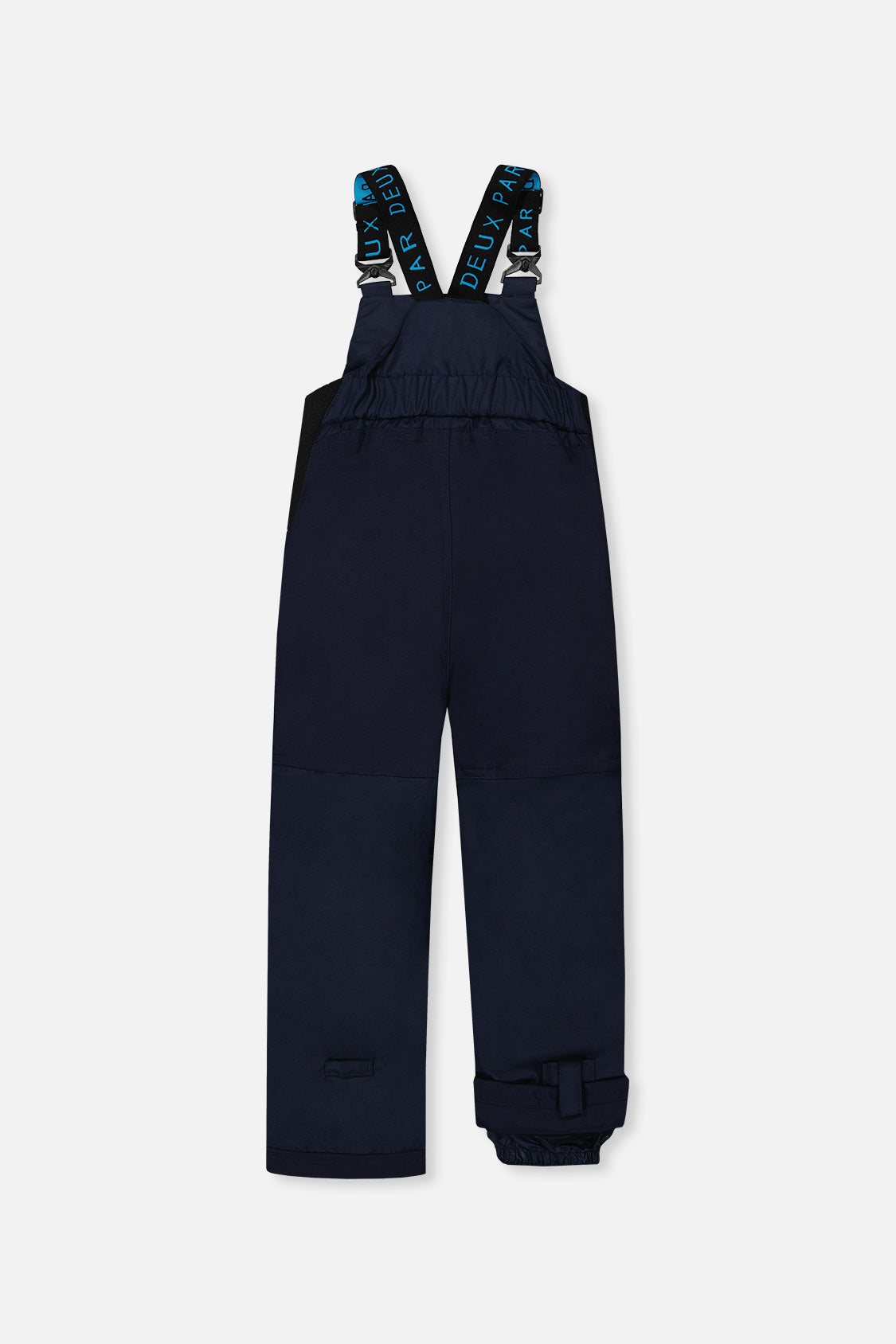 Deux par Deux boys DISCOVER snowsuit, bright blue and navy – navy snow bib pants, back view