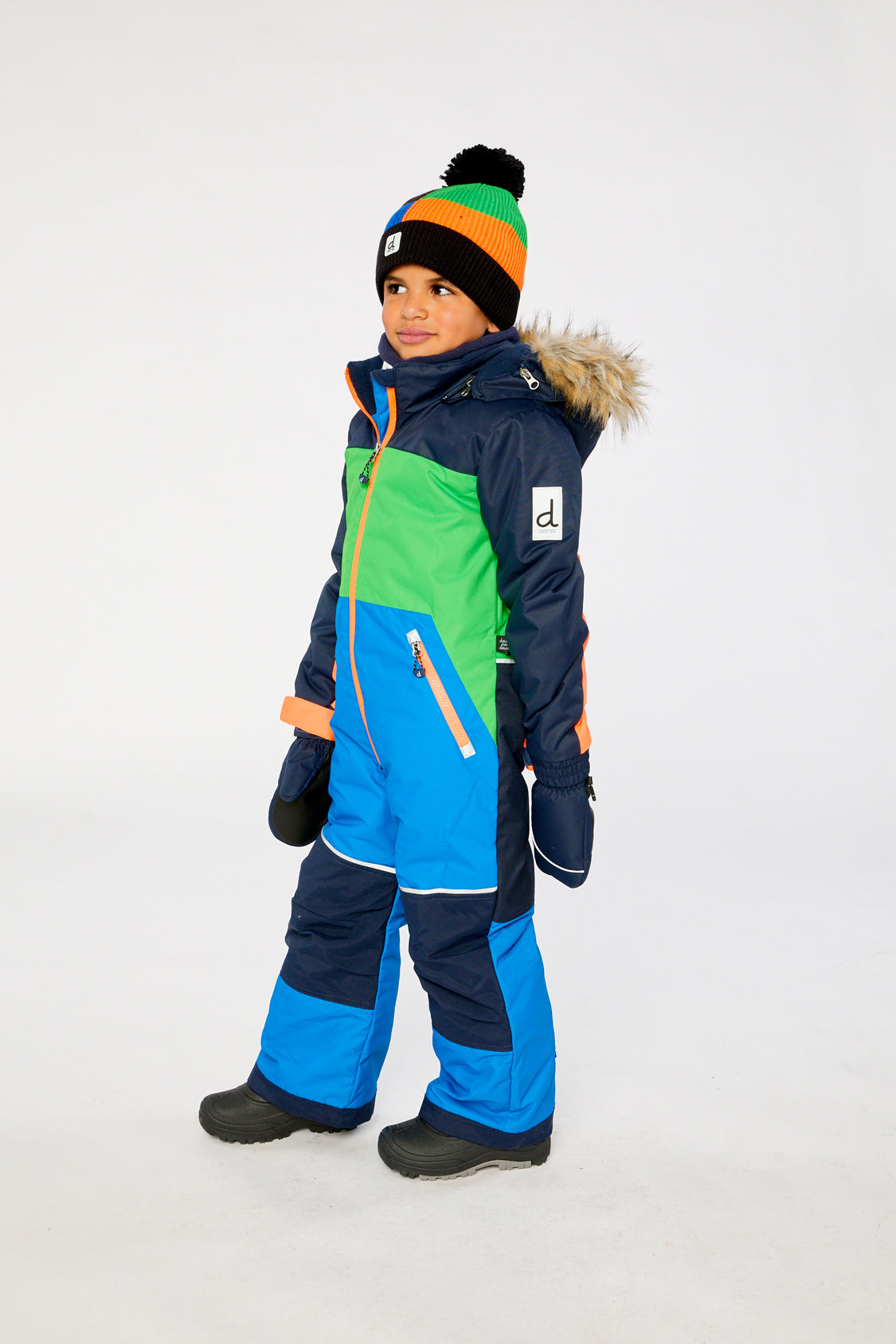 Kids One Piece Discover Snowsuit Blue Green And Orange-2