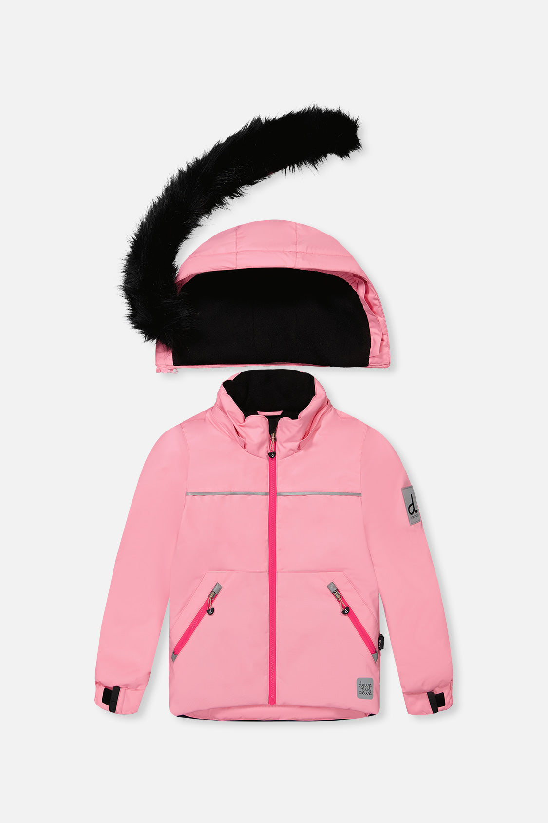 Deux par Deux girls pink DISCOVER winter jacket with faux fur hood