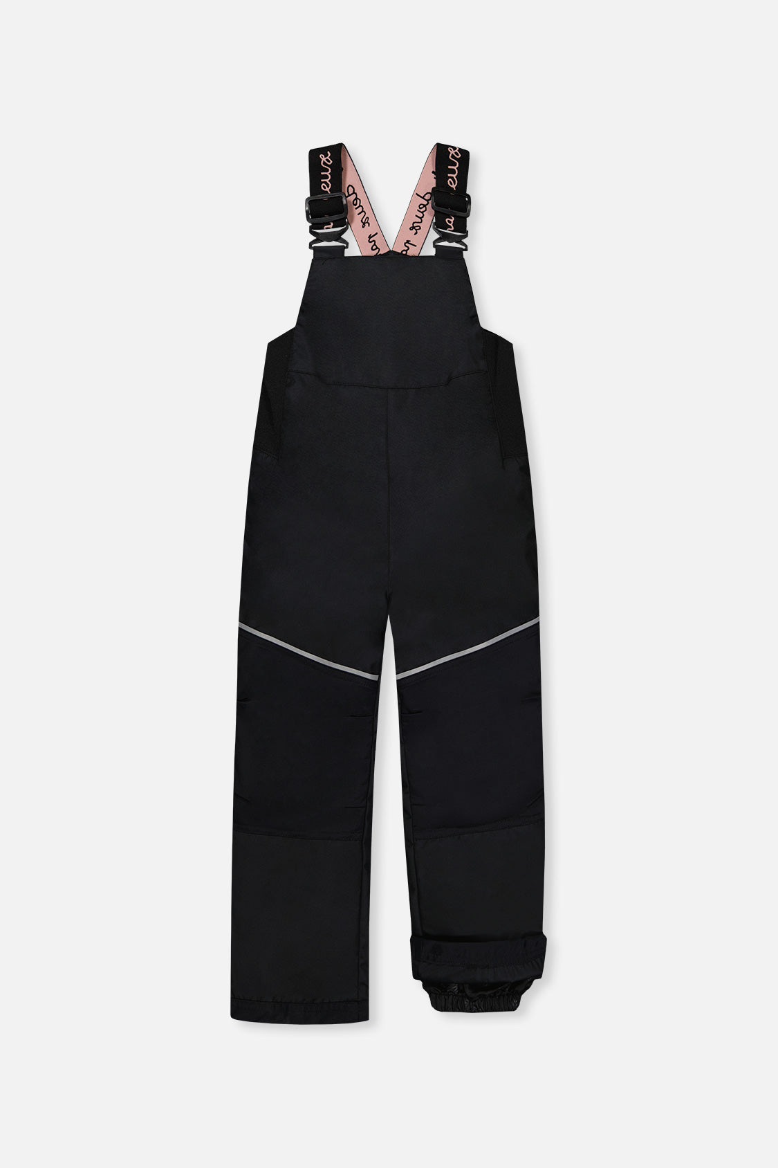 Deux par Deux black DISCOVER snow bib pants with pink suspenders