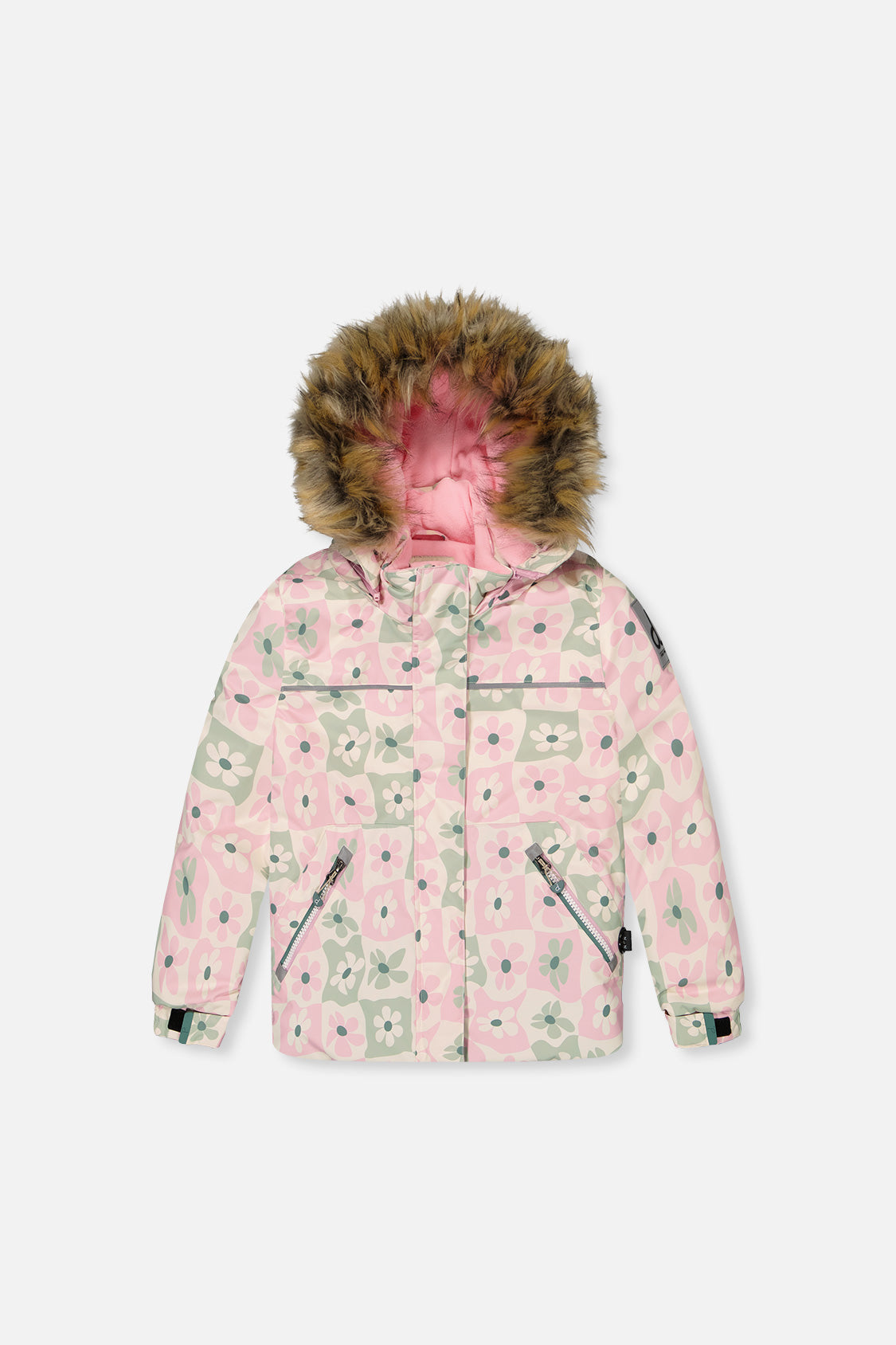 Deux par Deux white retro pink DISCOVER jacket and bib snow pants alternate product view