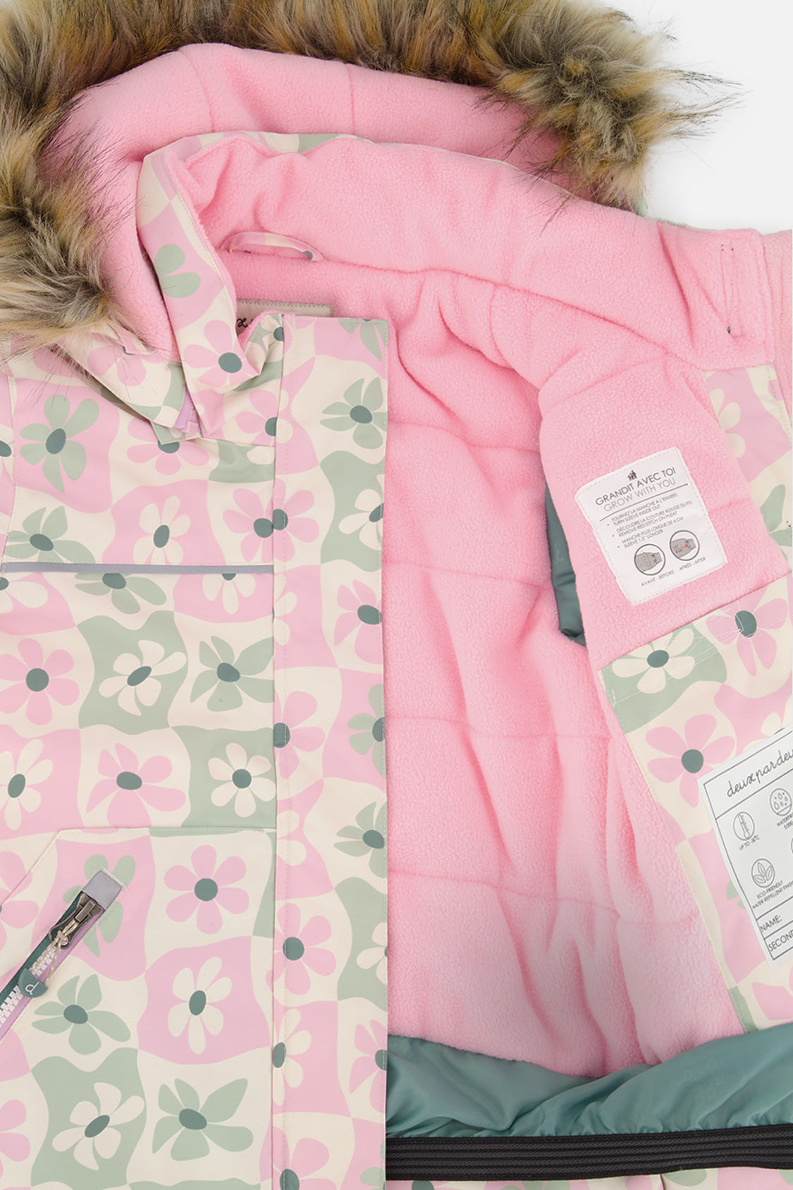 Deux par Deux white retro pink print DISCOVER two-piece snowsuit, product photo 8