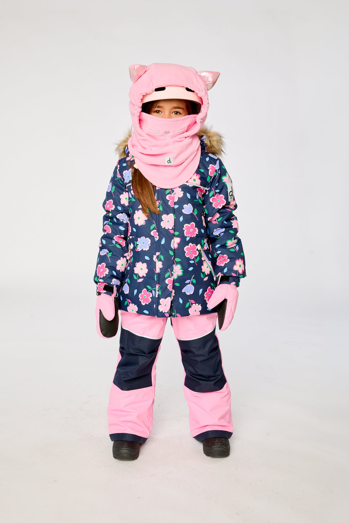 Deux par Deux girls blue floral DISCOVER two-piece snowsuit alternate winter view