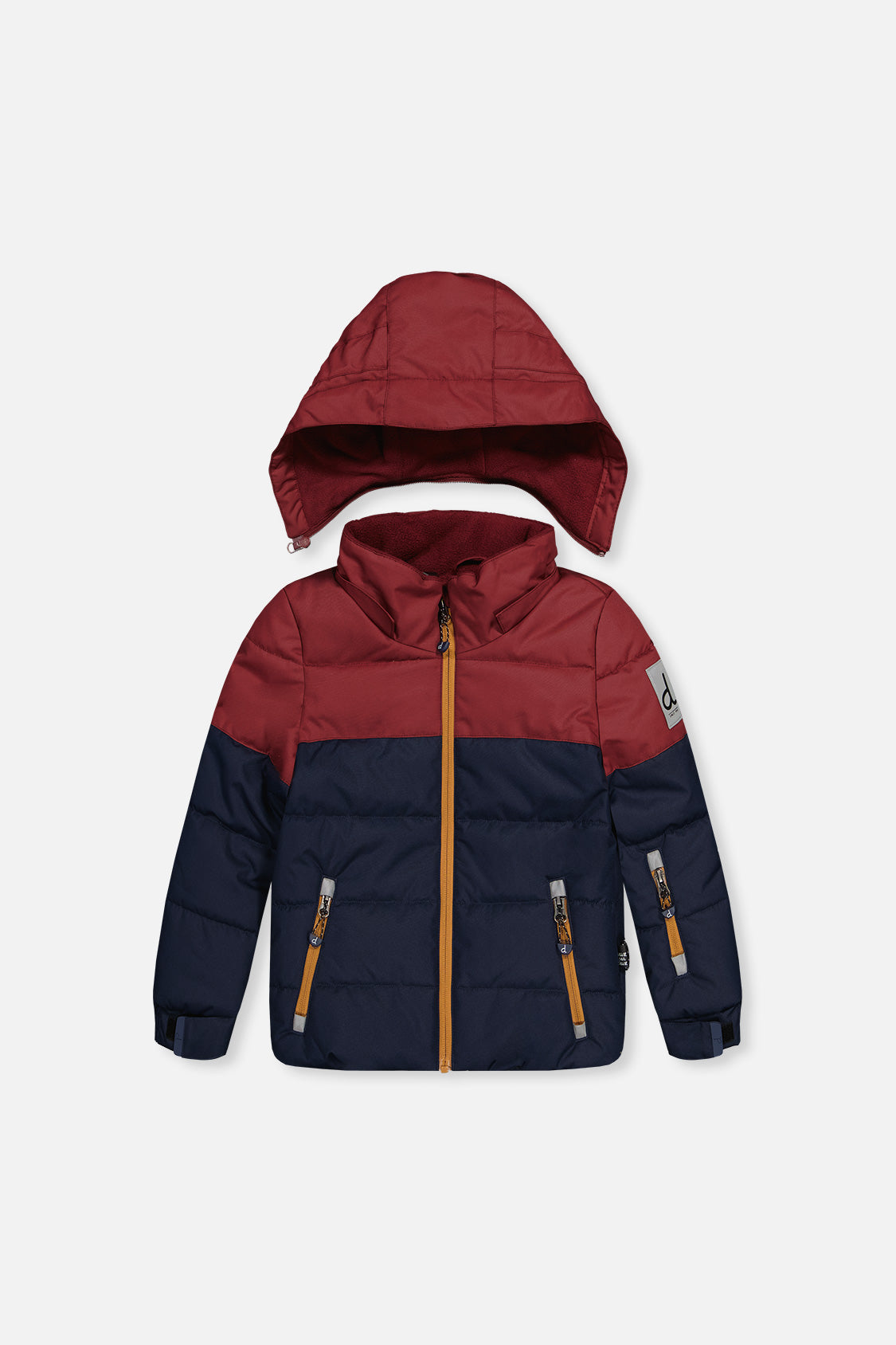 Boys navy and burgundy PLAY winter jacket front view