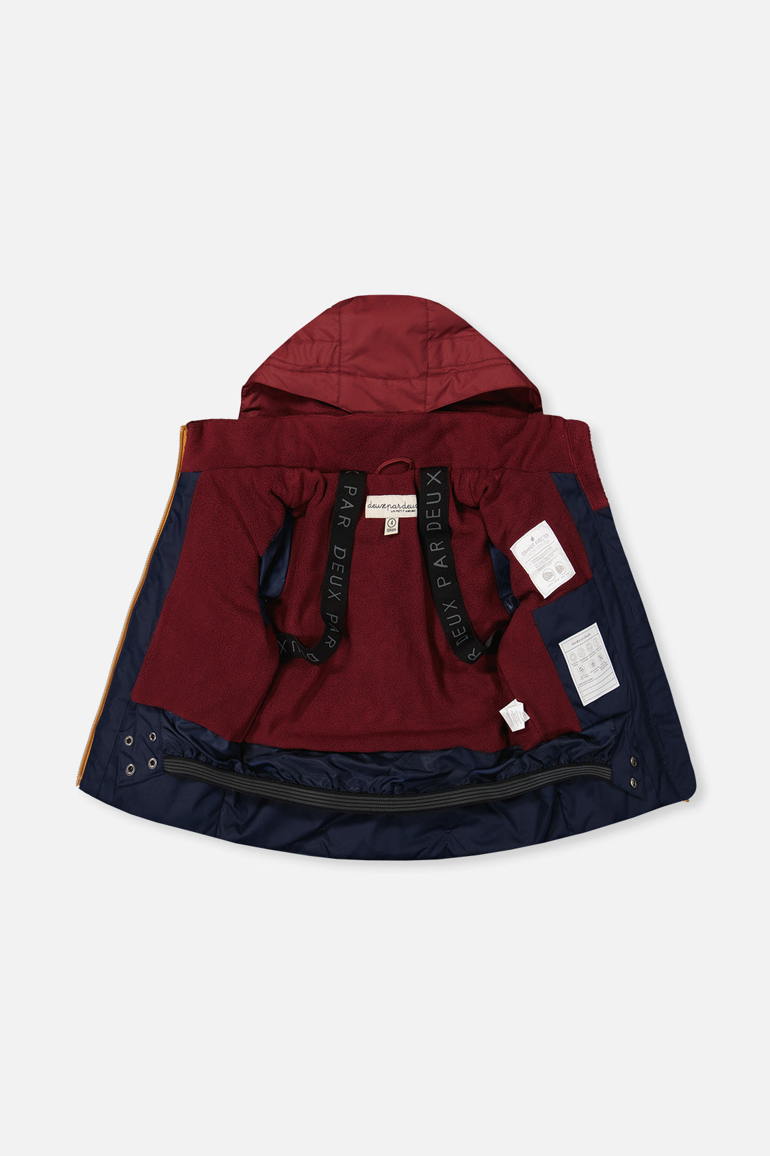 Boys PLAY jacket interior with snow skirt and backpack straps
