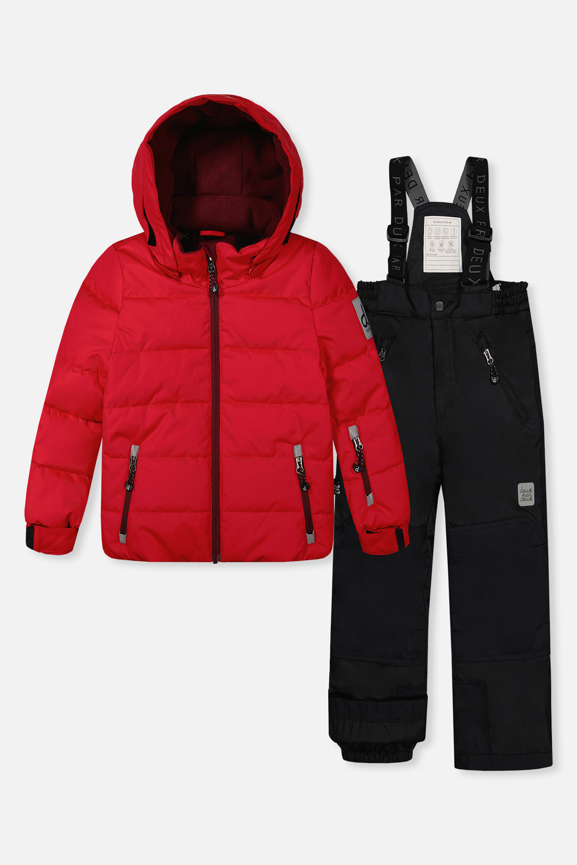Deux par Deux boys red and black PLAY two-piece snowsuit set