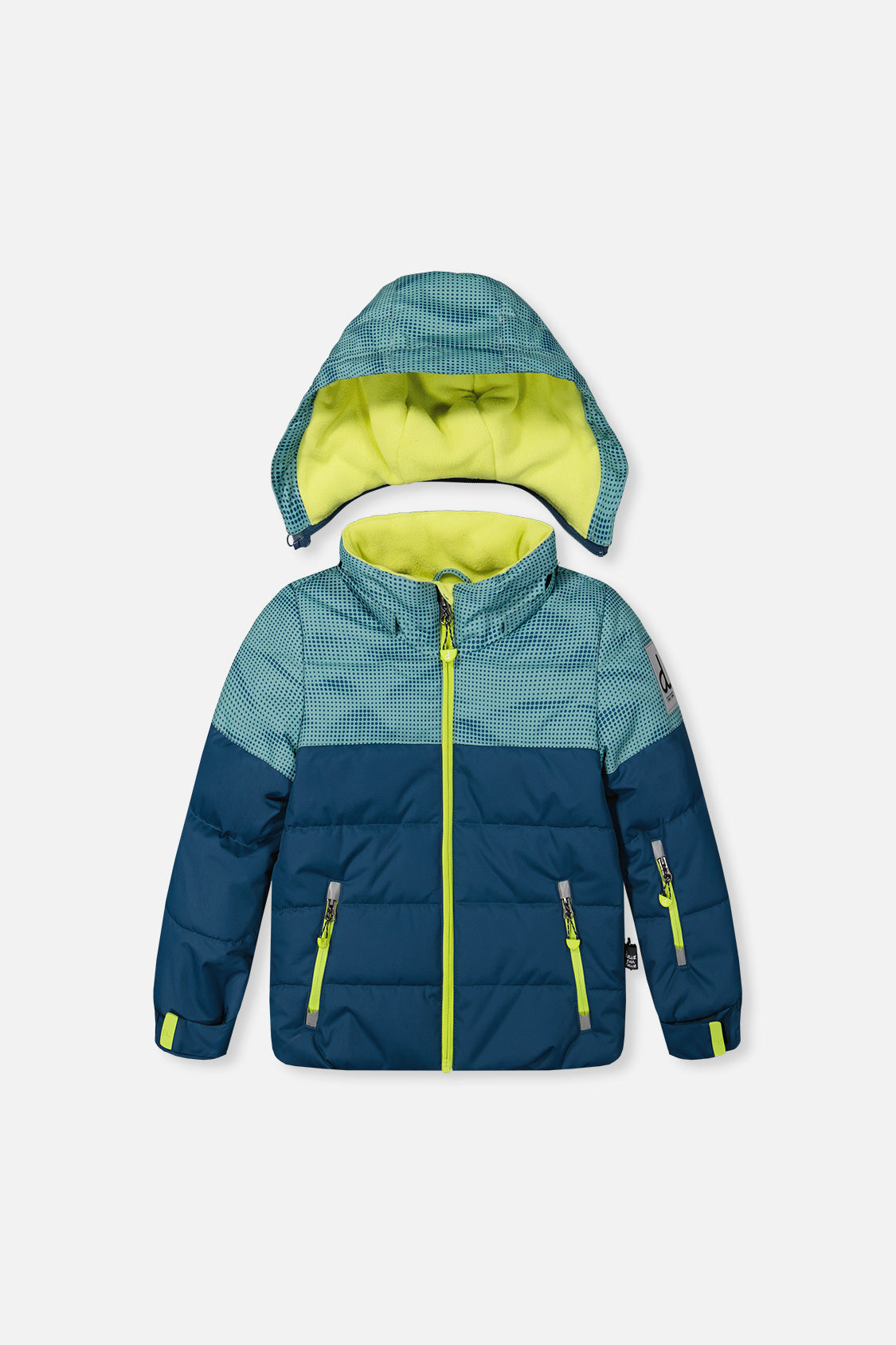 Boys greyish blue and navy PLAY winter jacket front view