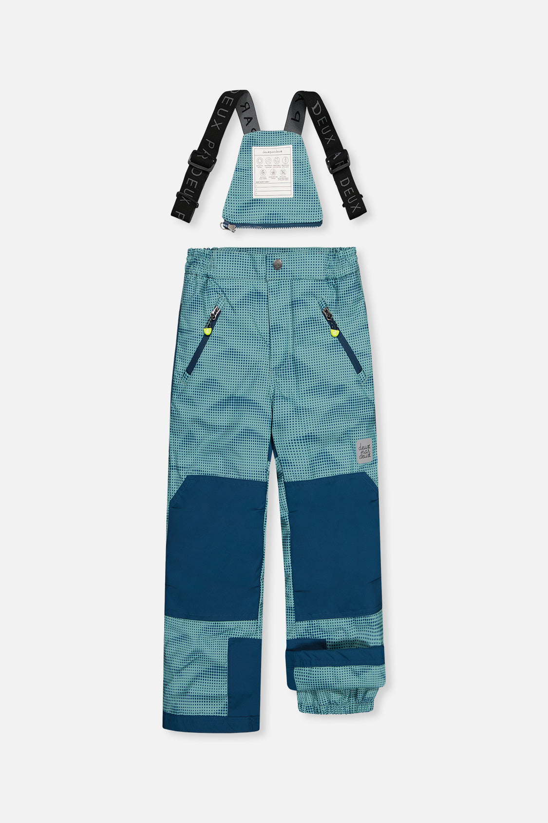 Greyish blue PLAY snow pants front view with navy reinforcement