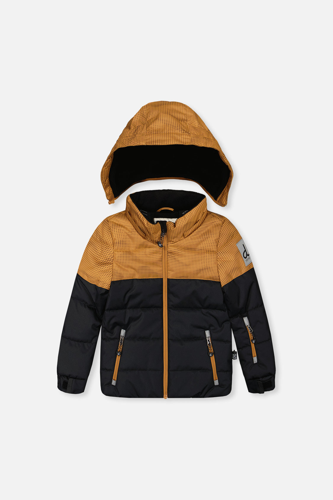 Boys brown and black waterproof winter jacket with reinforced snow pants