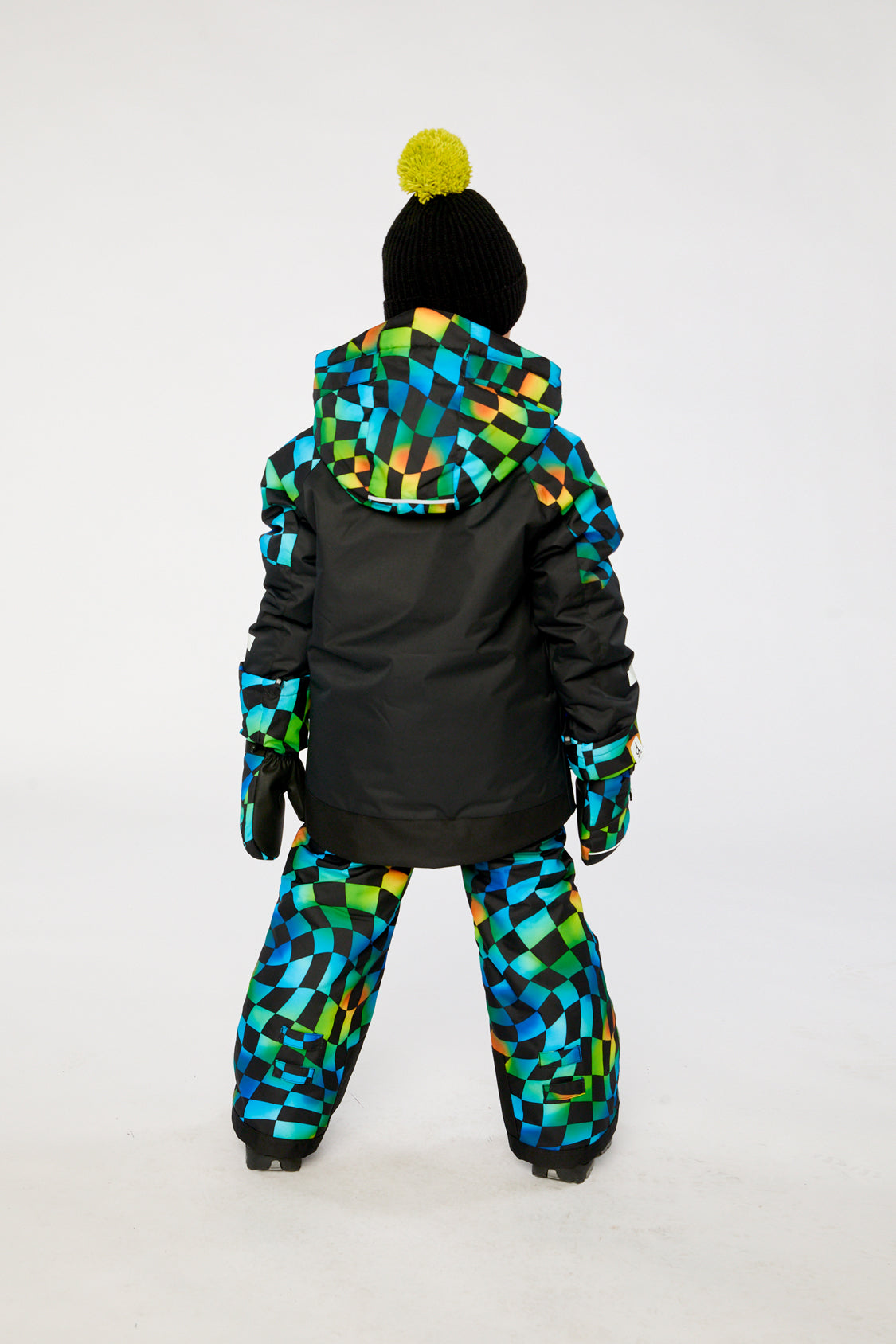 Deux par Deux Two Piece Play Snowsuit Black Colorblock With Green Yellow And Blue Checkerboard Pants