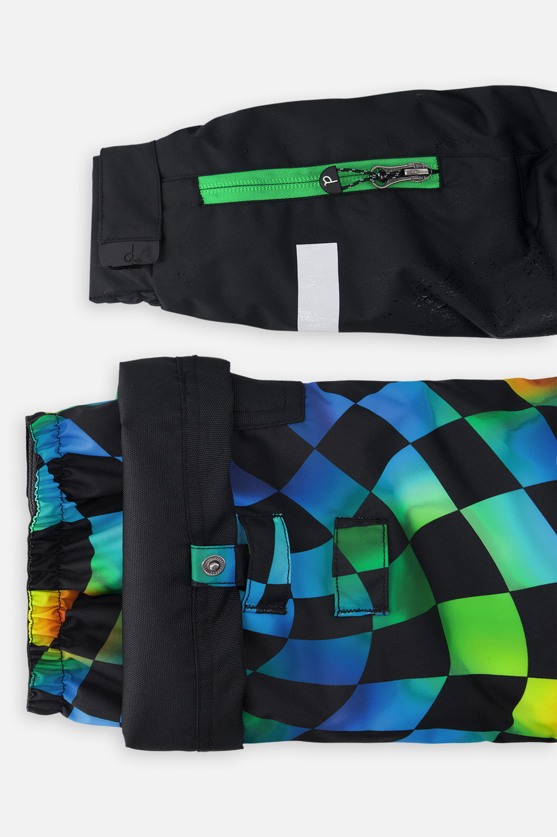 Deux par Deux Two Piece Play Snowsuit Black Colorblock With Green Yellow And Blue Checkerboard Pants