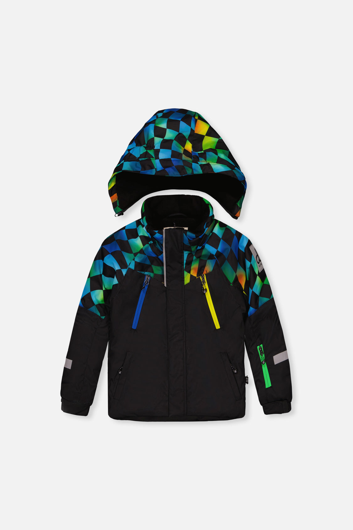Deux par Deux Two Piece Play Snowsuit Black Colorblock With Green Yellow And Blue Checkerboard Pants