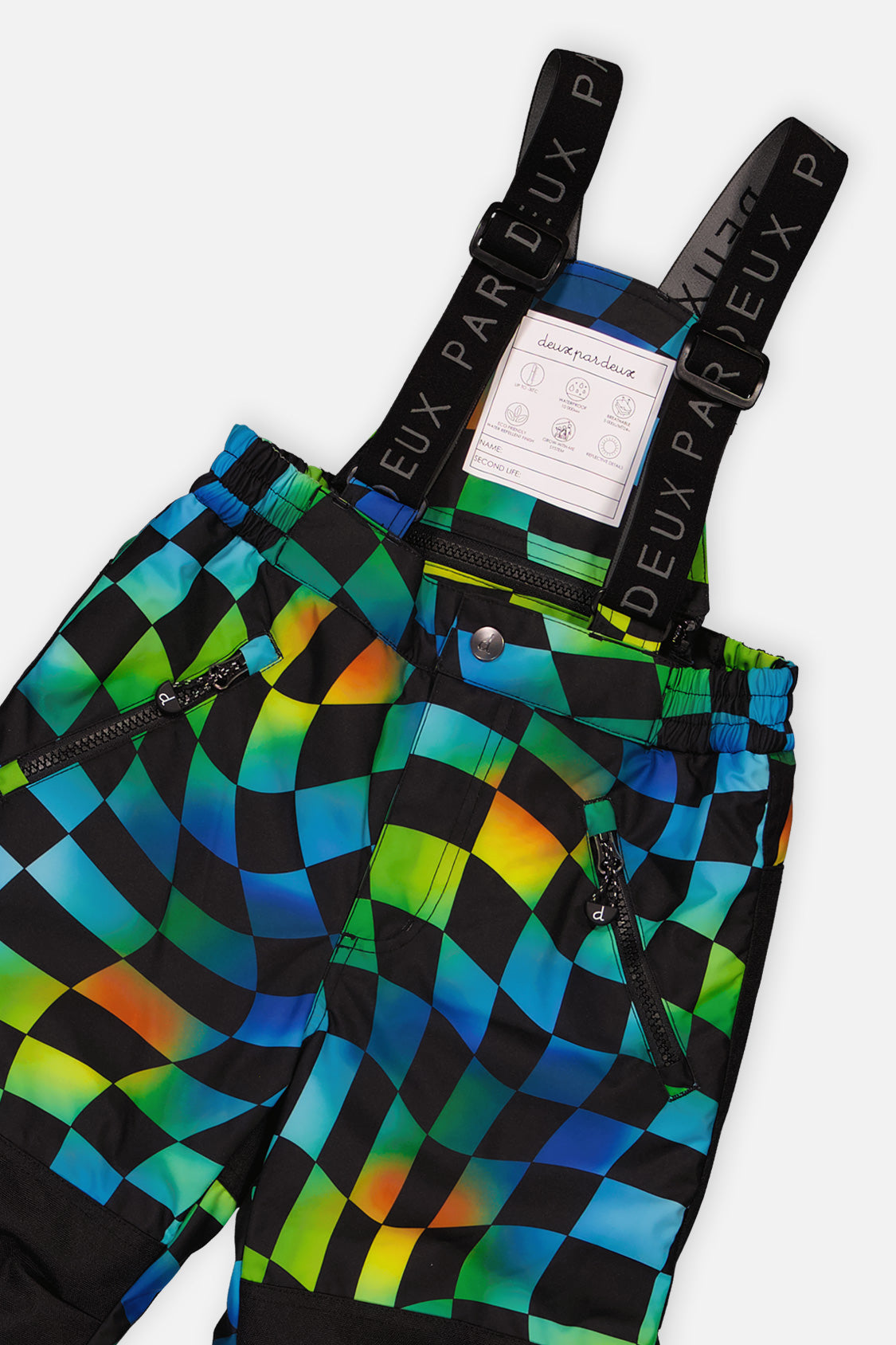 Deux par Deux Two Piece Play Snowsuit Black Colorblock With Green Yellow And Blue Checkerboard Pants