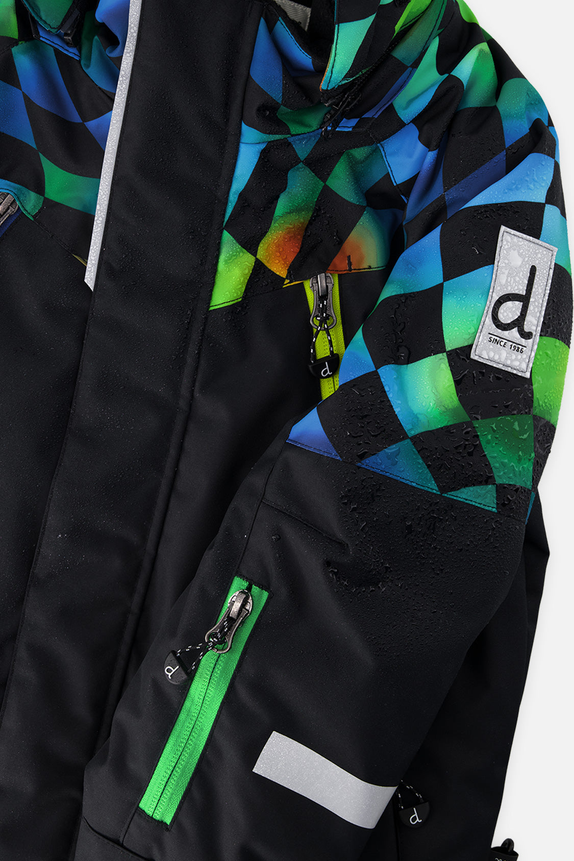 Deux par Deux Two Piece Play Snowsuit Black Colorblock With Green Yellow And Blue Checkerboard Pants