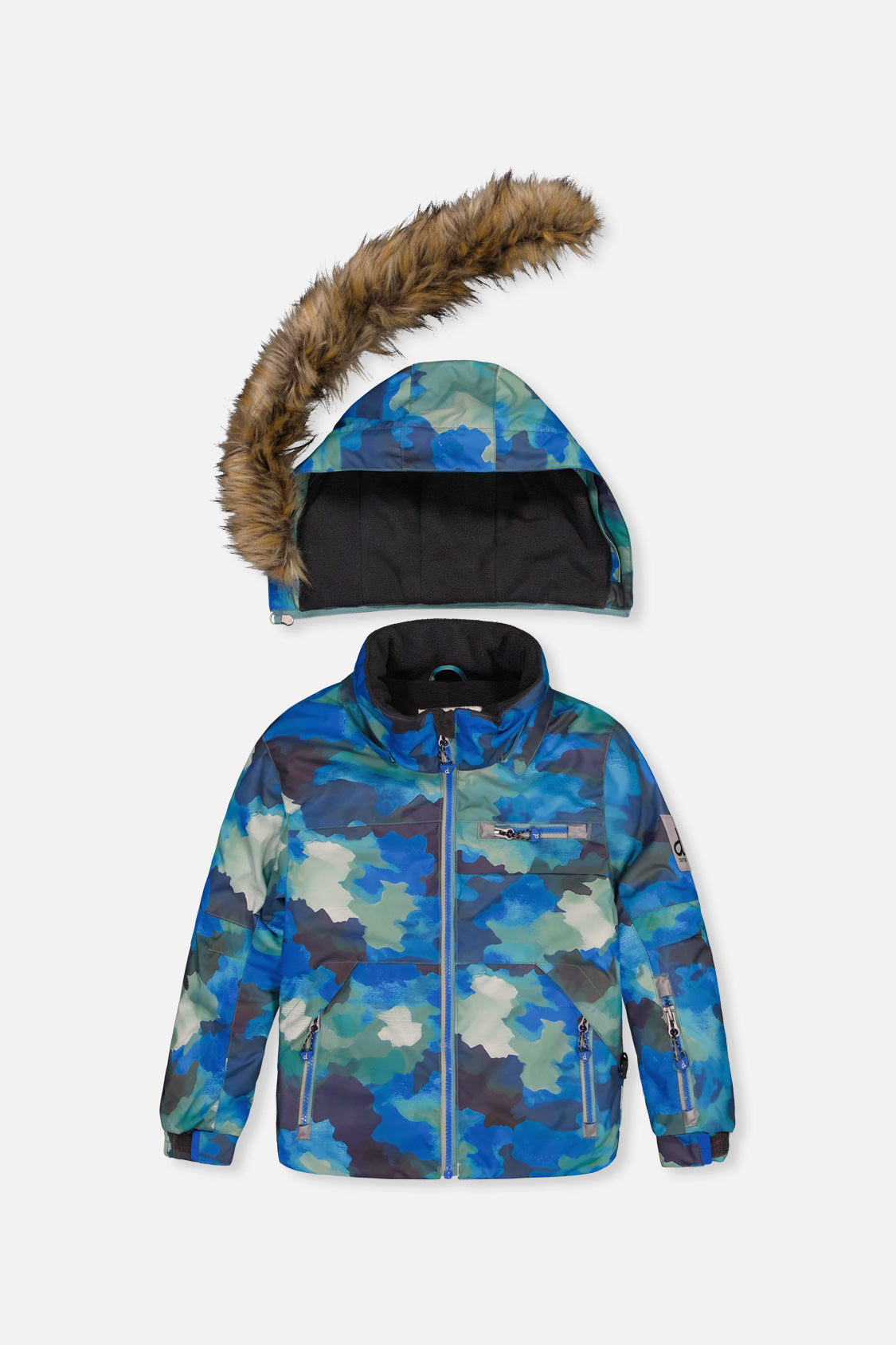 Deux par Deux PLAY blue camouflage jacket and green snow pants alternate product view