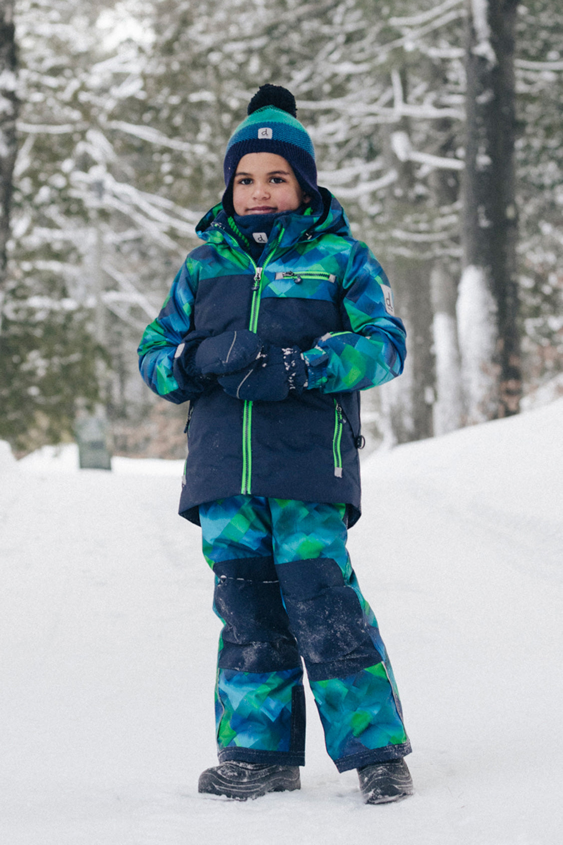 Deux par Deux Two Piece Play Snowsuit Blue And Green Checkered Print lifestyle view