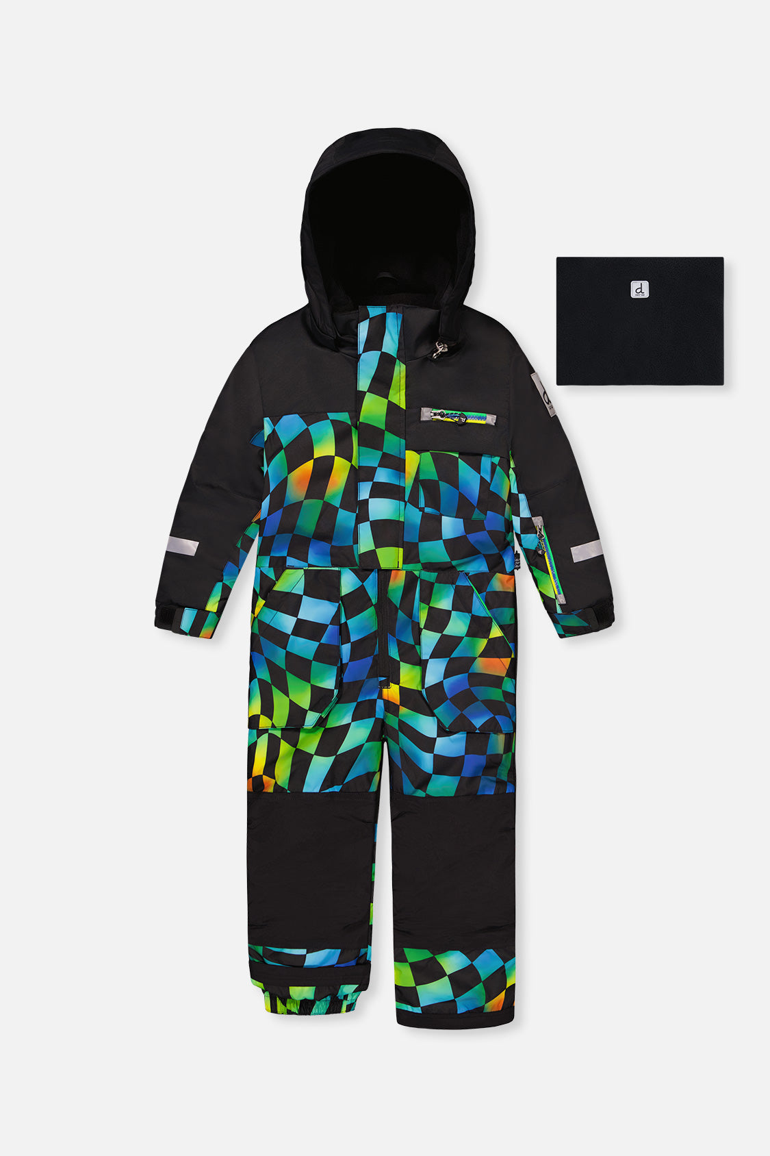 Deux par Deux kids PLAY one-piece snowsuit in Blue Checkered Print — main product view