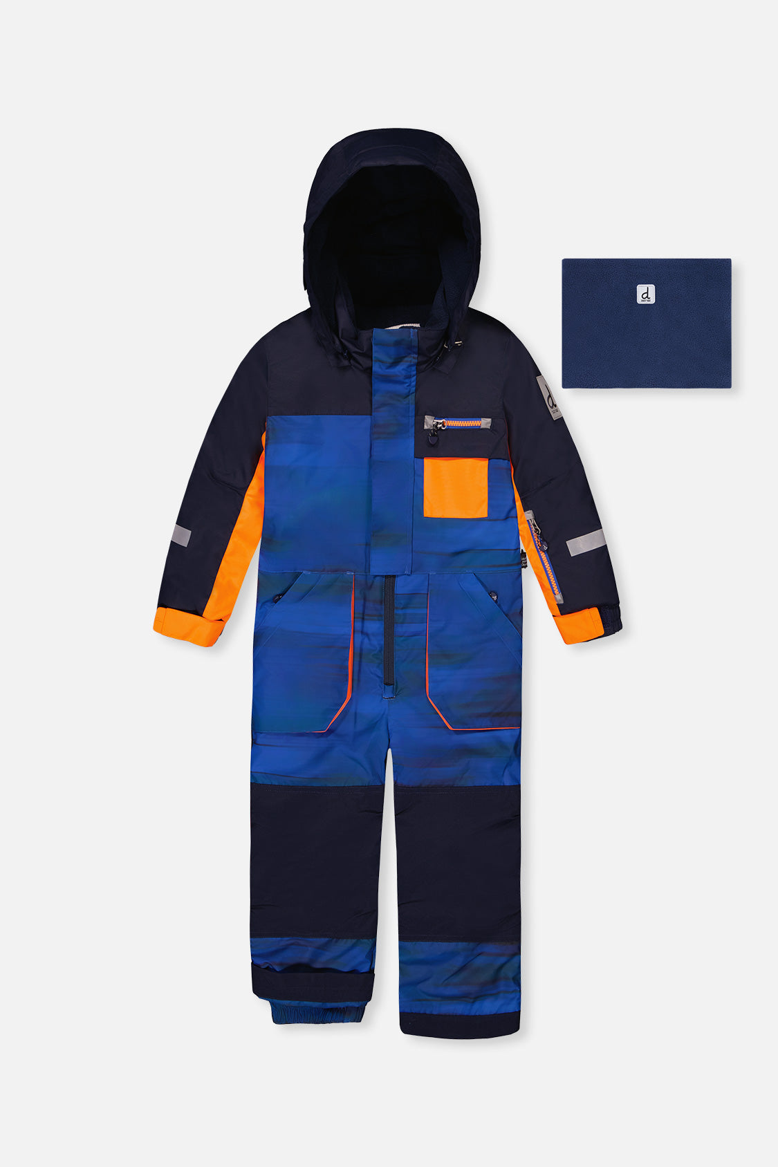 Deux par Deux kids PLAY one-piece snowsuit in blue with black stripes product view