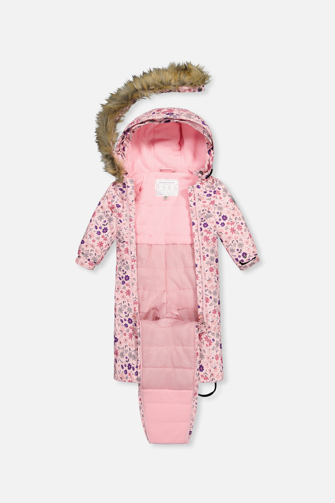 Deux par Deux Baby One Piece Snowsuit Adapted For Car Seats Pink Mini Flower Print