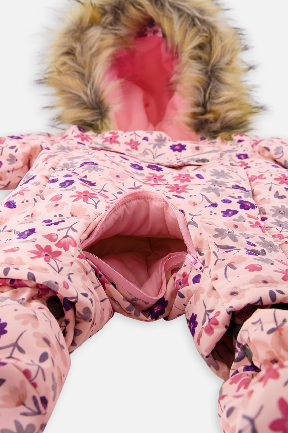 Deux par Deux Baby One Piece Snowsuit Adapted For Car Seats Pink Mini Flower Print