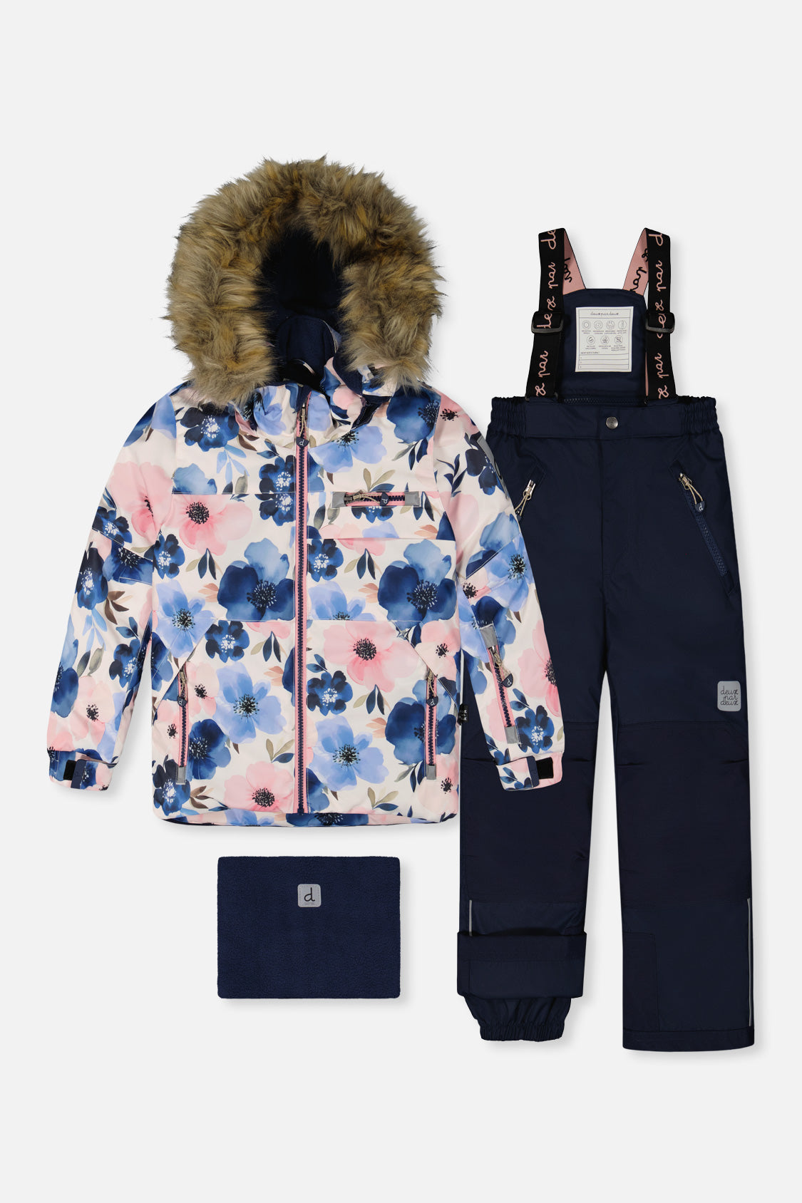 Deux par Deux girls watercolor flower print PLAY two-piece snowsuit