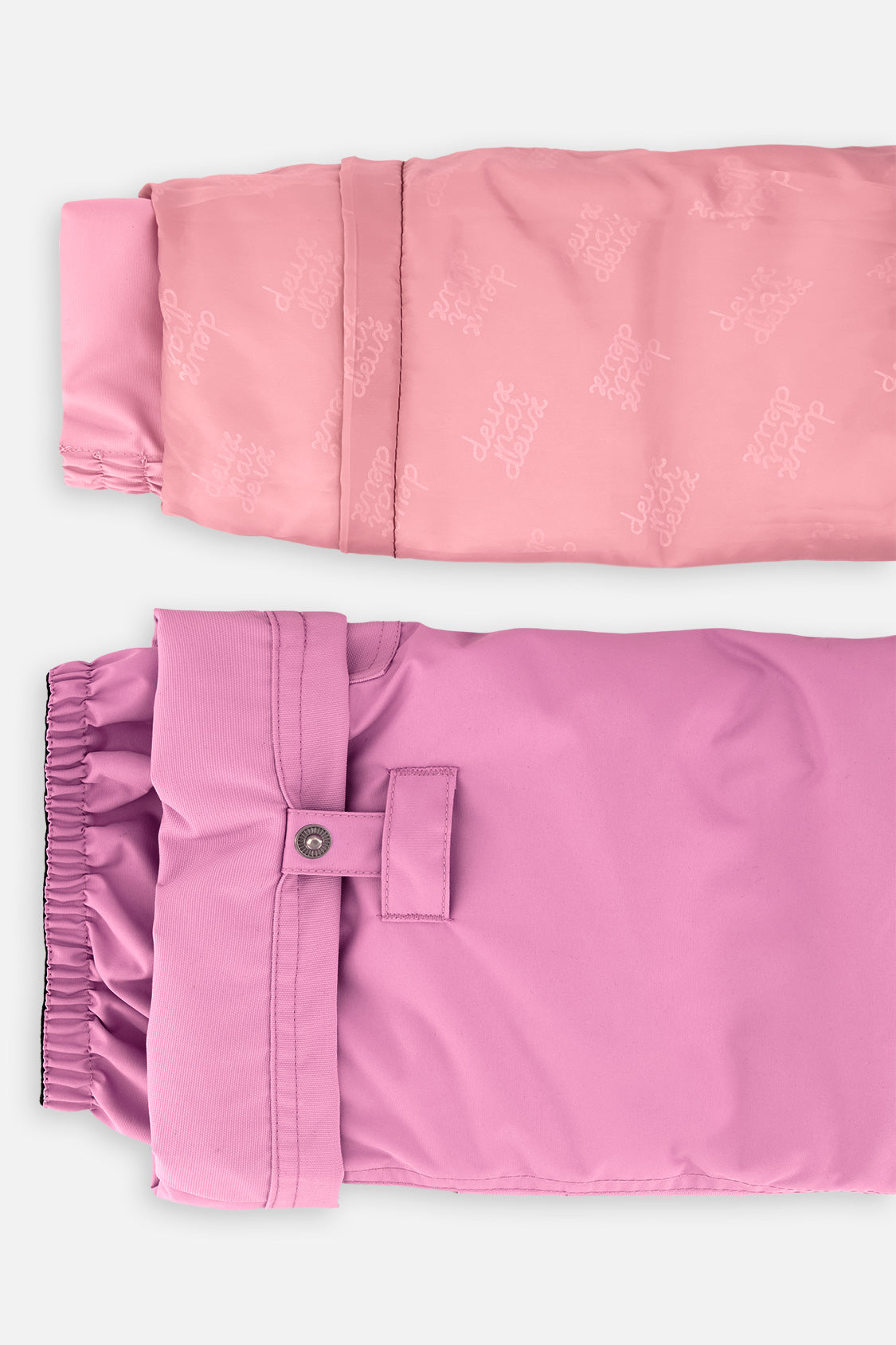 Deux par Deux girls PLAY snowsuit, pinkish violet and pink – sleeve and pant hem extensions for growing room