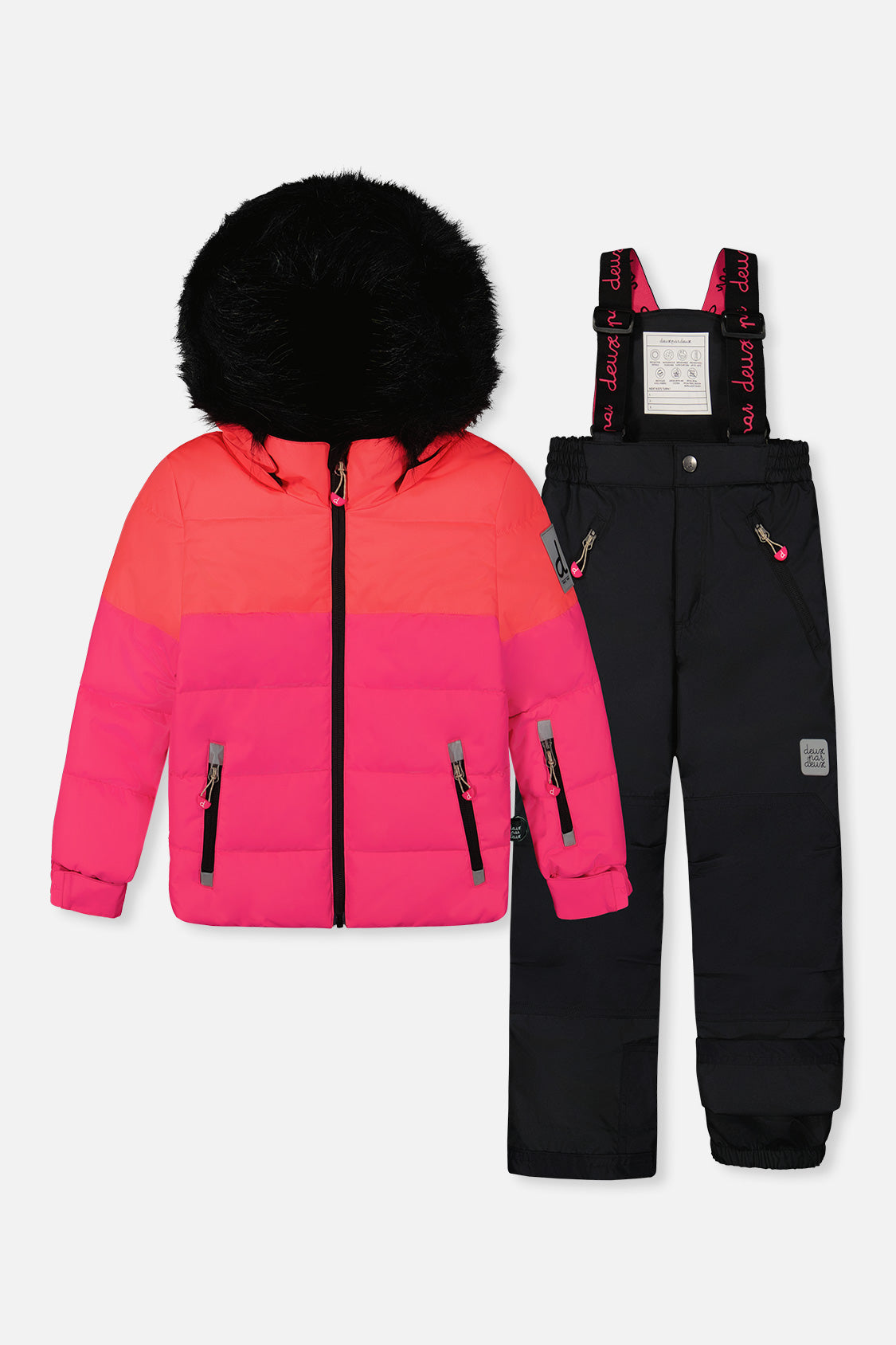 Deux par Deux girls bright pink PLAY two-piece snowsuit with snow pants