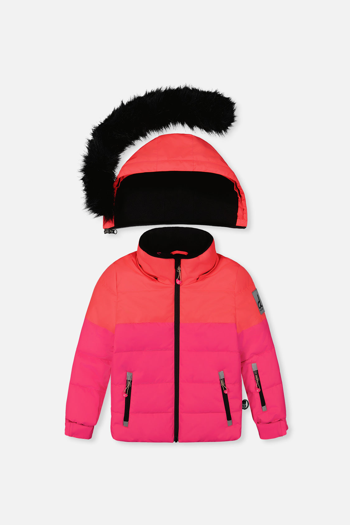 Girls bright pink waterproof snowsuit rated for warmth to -30°C