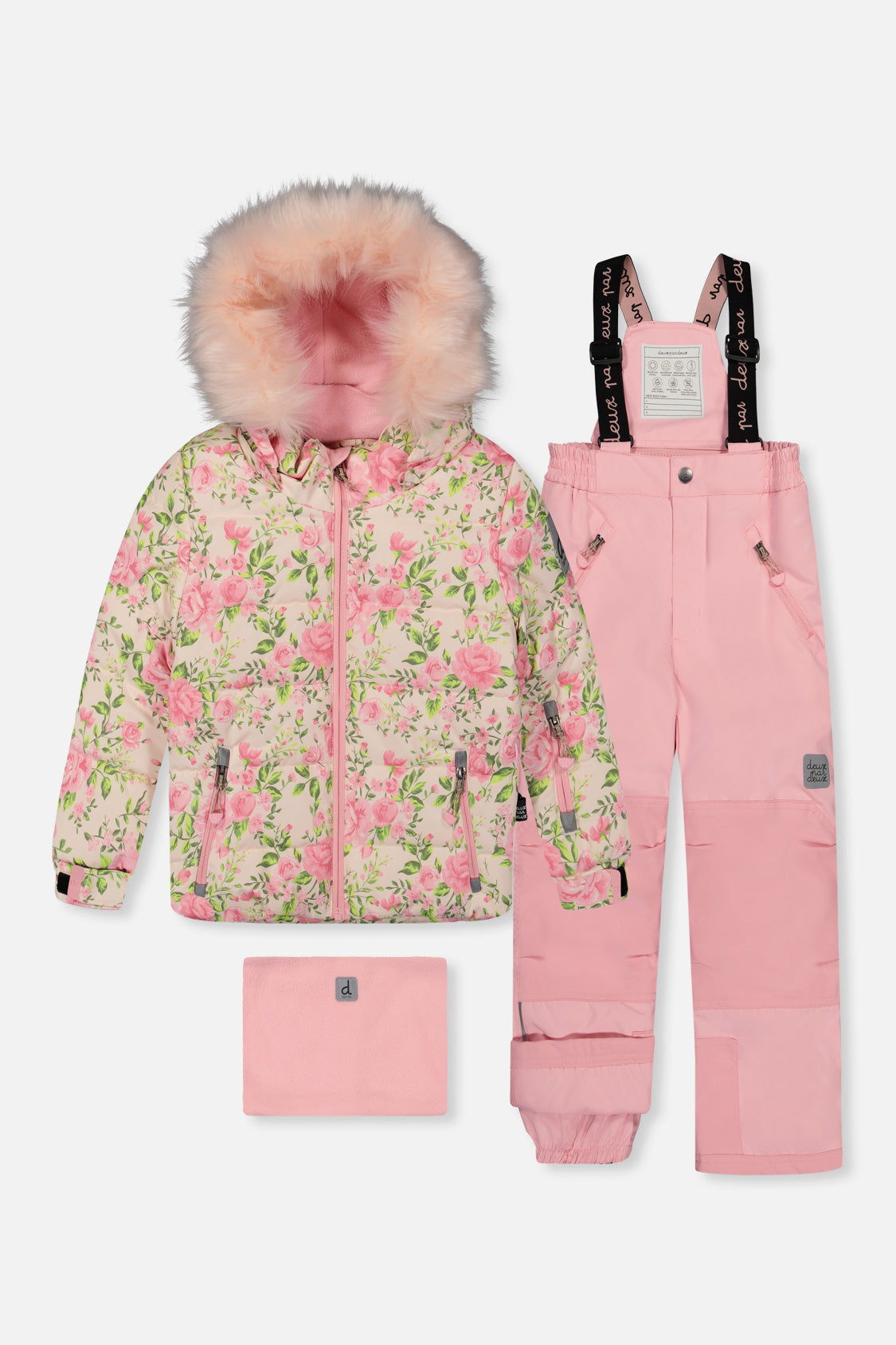 Deux par Deux girls pink mini flower PLAY snowsuit with pink pants