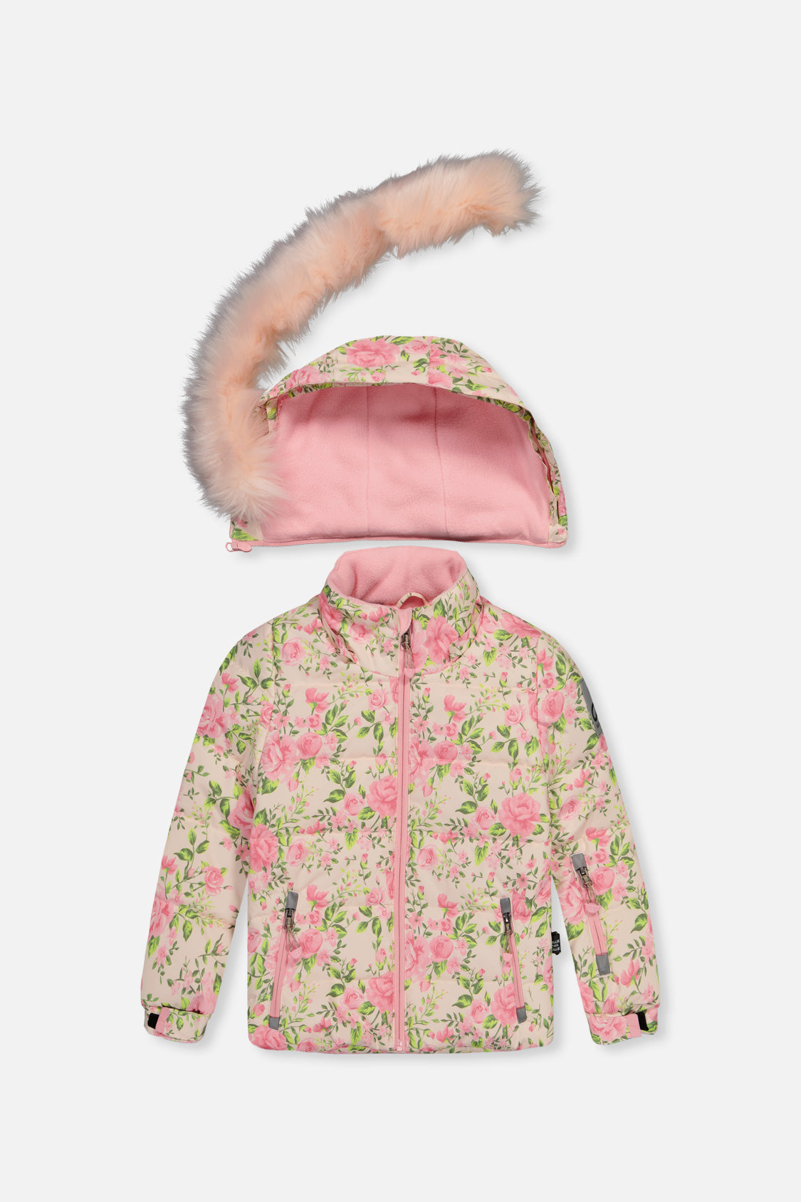 Girls waterproof pink floral snowsuit jacket and matching snow pants