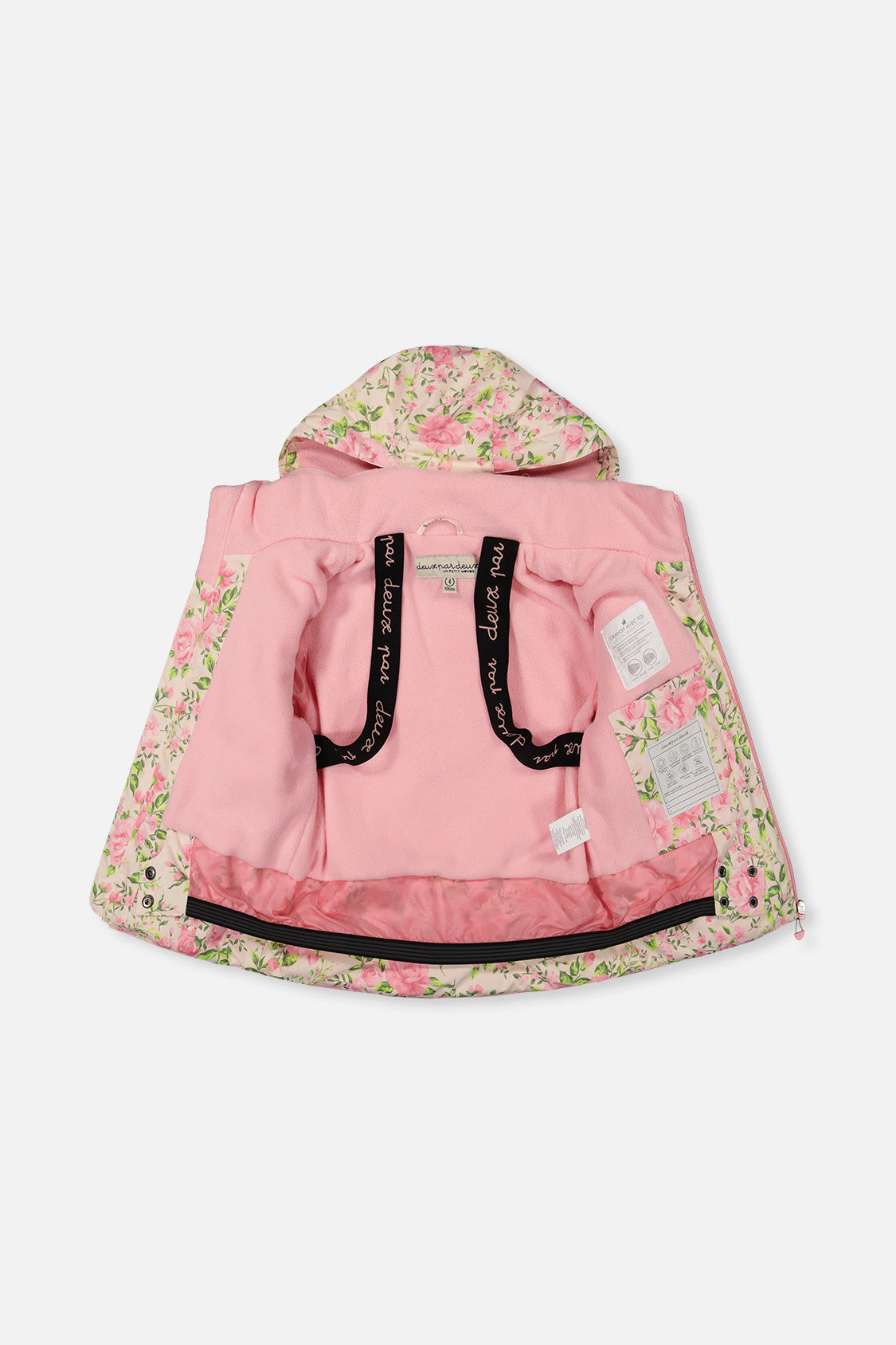 Deux par Deux floral snowsuit with Cordura reinforced pink pants
