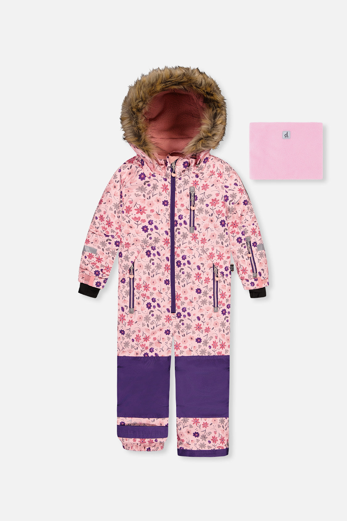 Deux par Deux kids PLAY one-piece snowsuit in Pink Mini Flower Print — main product view
