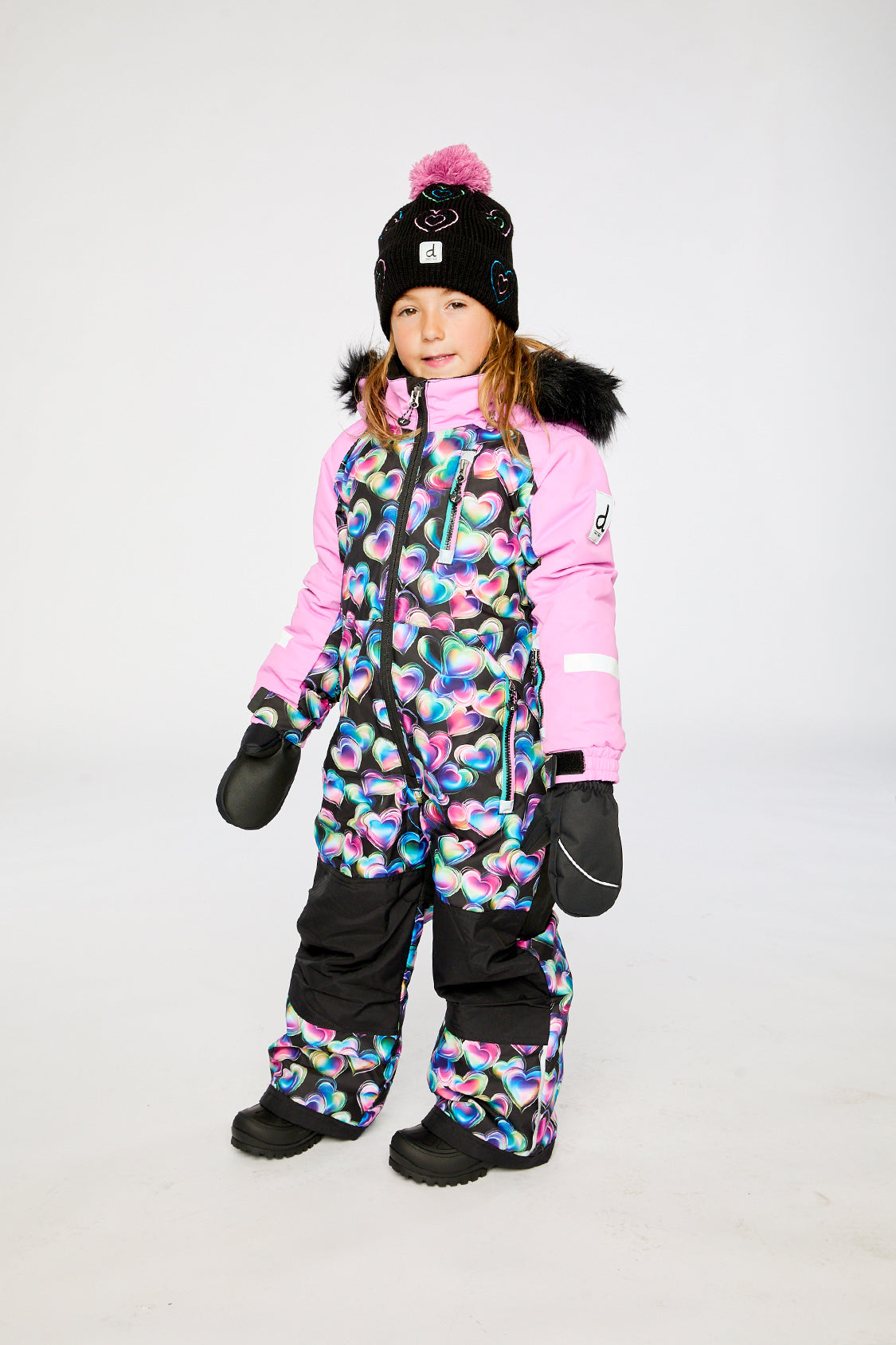 Deux par Deux PLAY black heart snowsuit for girls winter lifestyle view