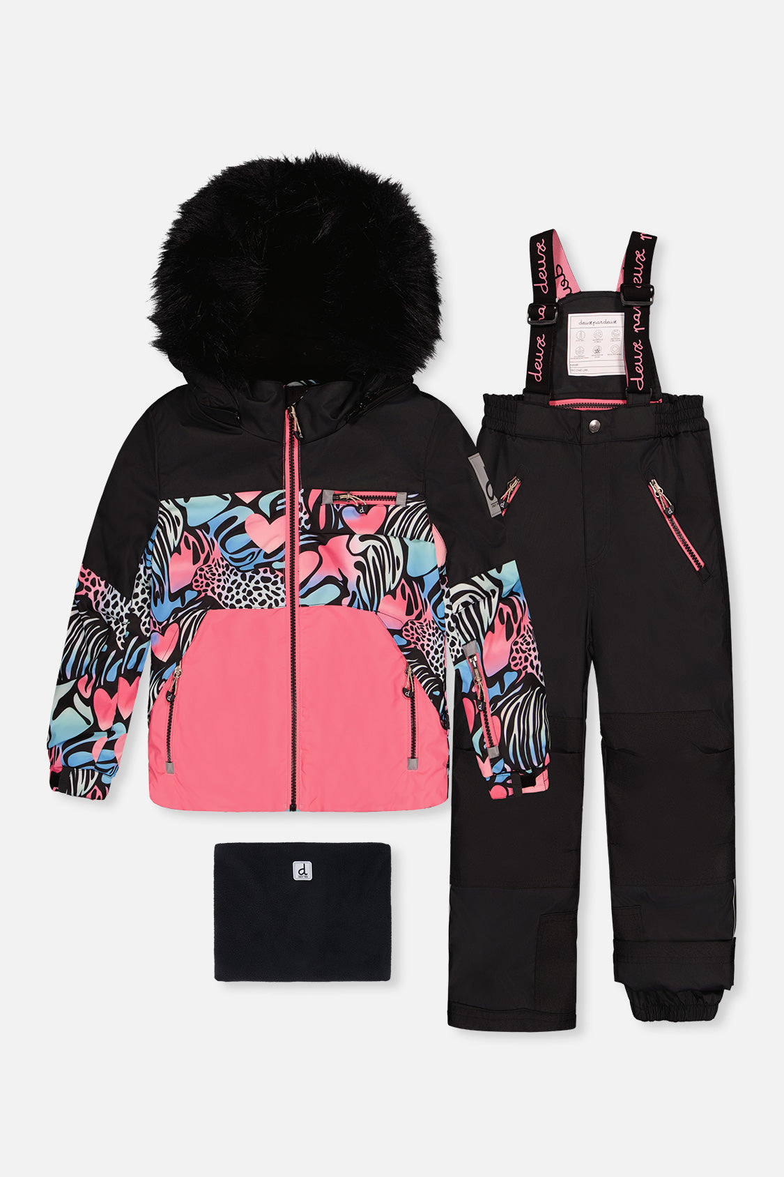 Deux par Deux girls PLAY black zebra two-piece snowsuit -30°C 10K sizes 2-14