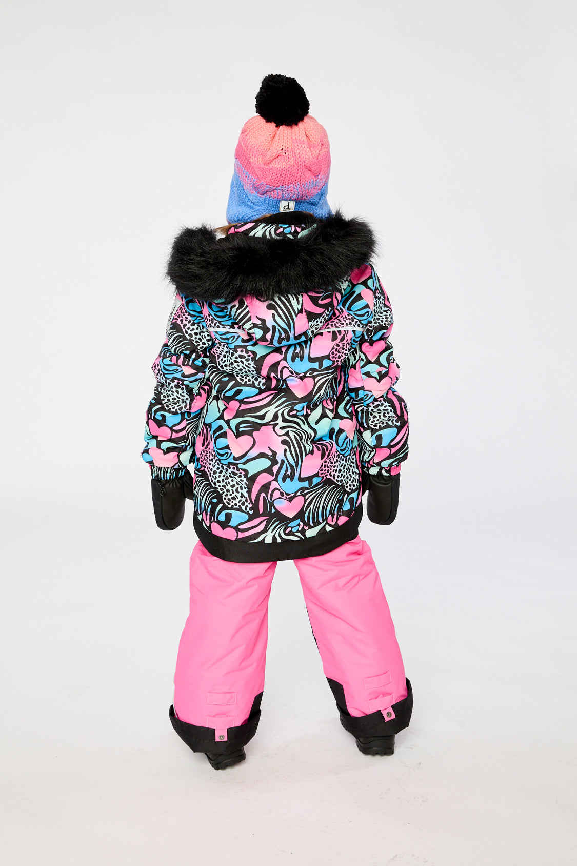 Girls PLAY two-piece snowsuit black zebra jacket with pink reinforced snow pants