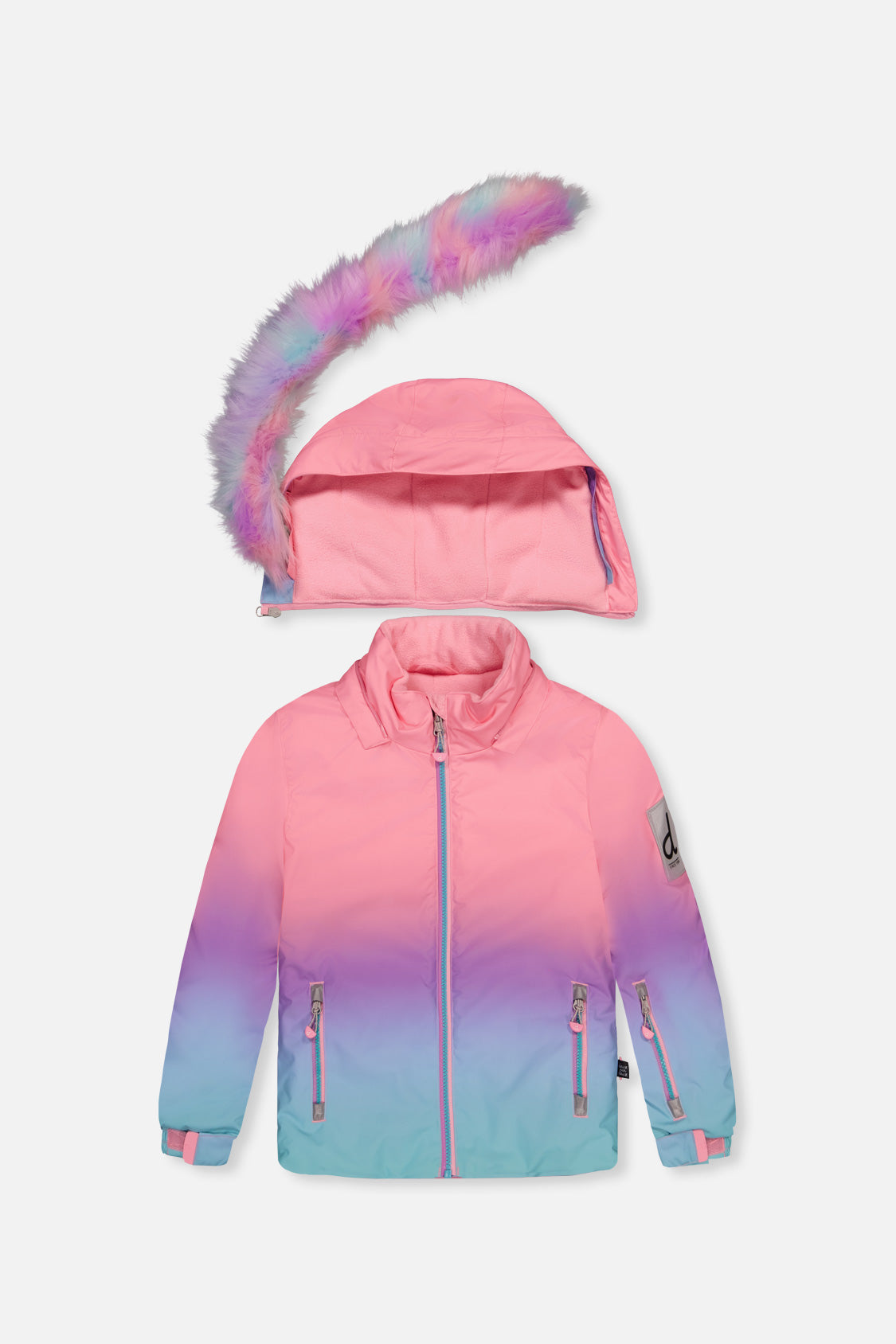 Deux par Deux pink-to-blue gradient PLAY snowsuit with floral pants, product photo 2