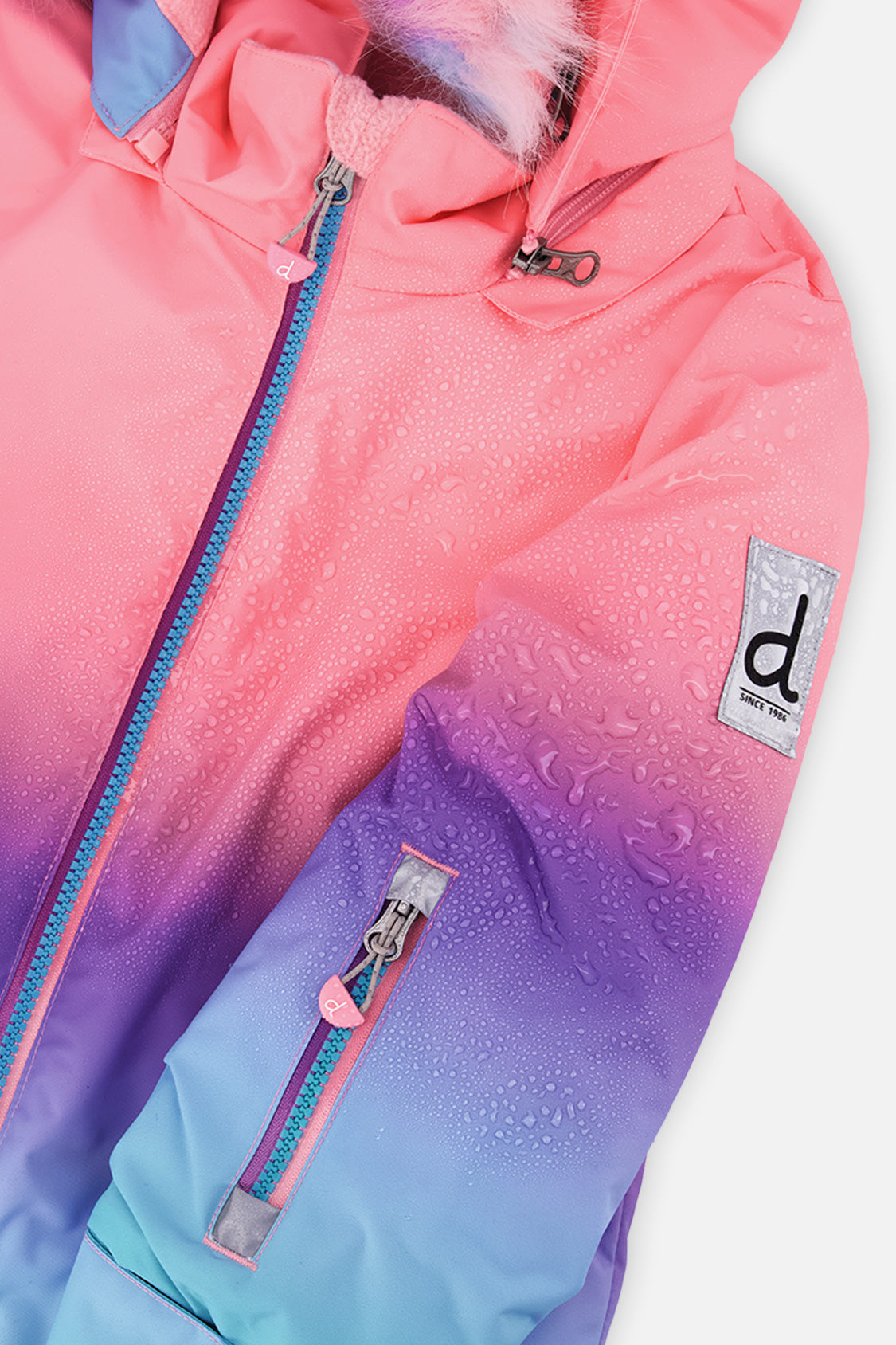 Deux par Deux pink-to-blue gradient PLAY snowsuit with floral pants, product photo 8