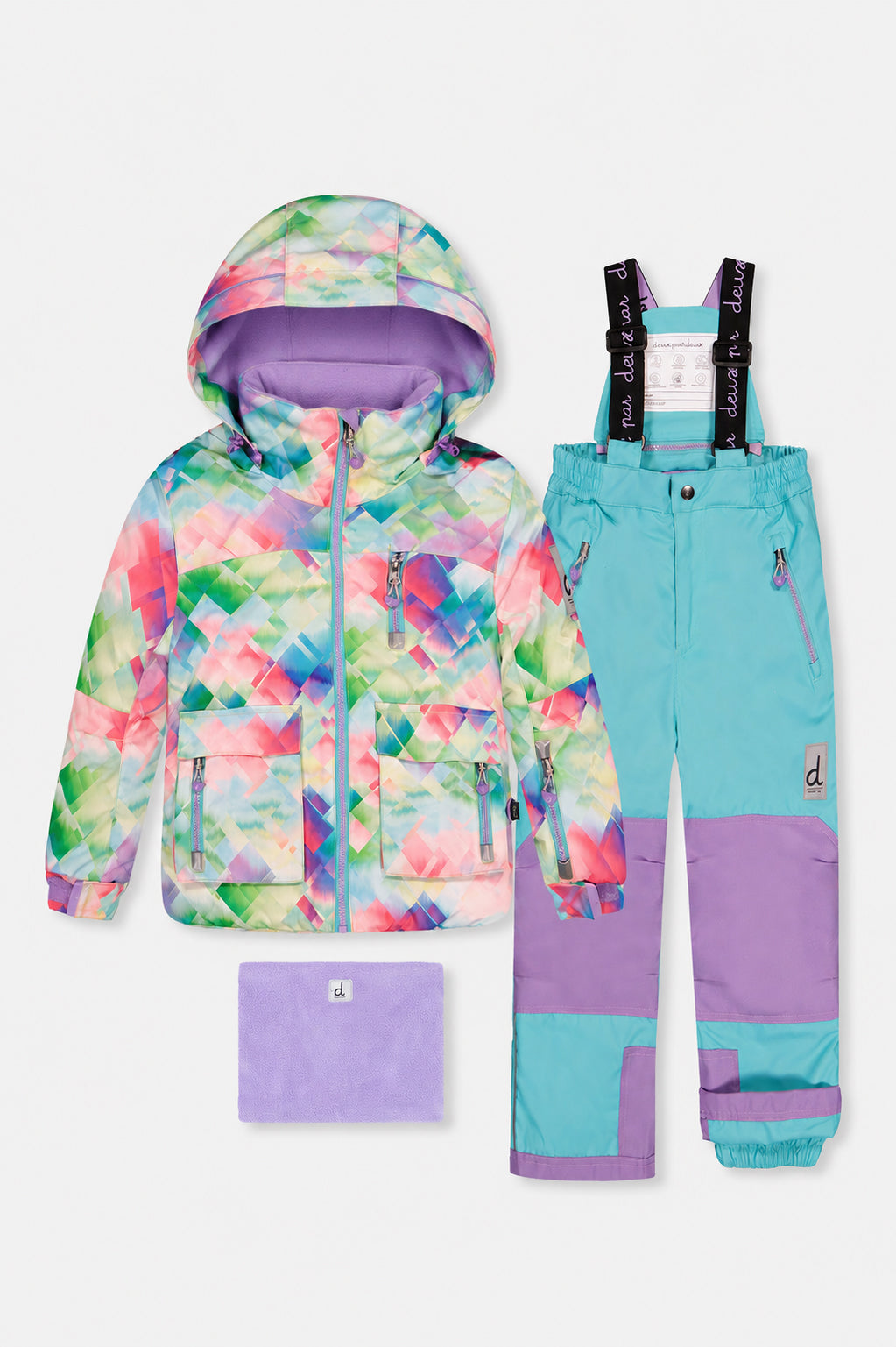 Deux par Deux girls Play two-piece snowsuit with multicolored diamond print