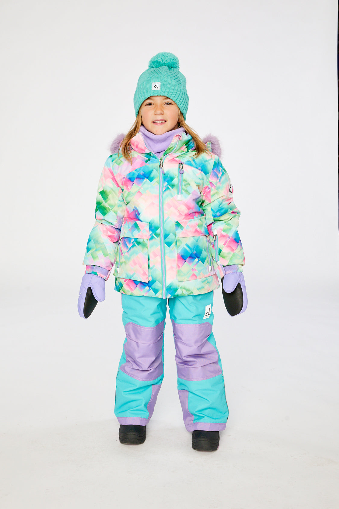 Girls Deux par Deux -30°C Play snowsuit in multicolor turquoise and purple