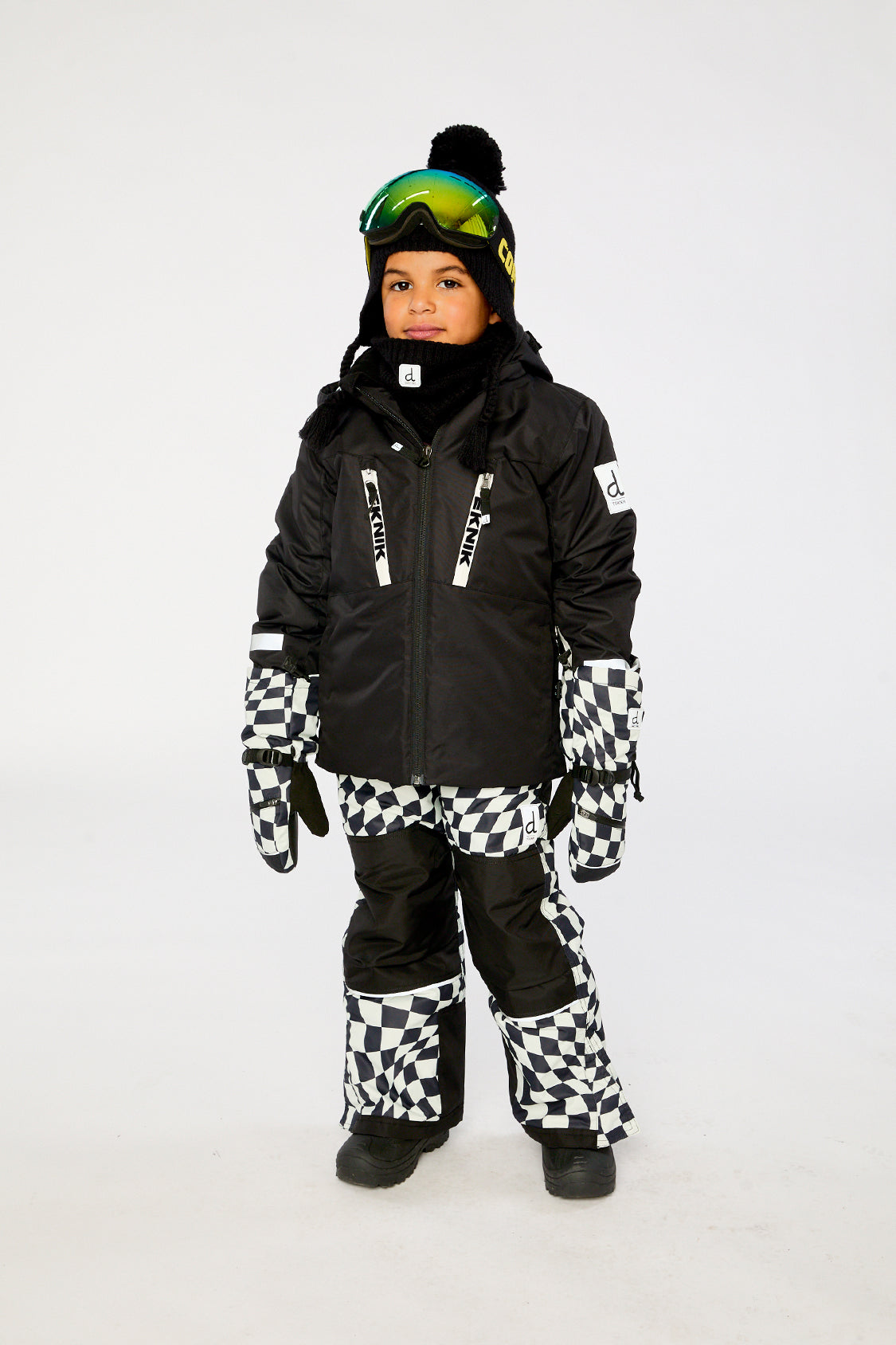 Deux par Deux black winter jacket with white checkered details -30°C Teknik snowsuit