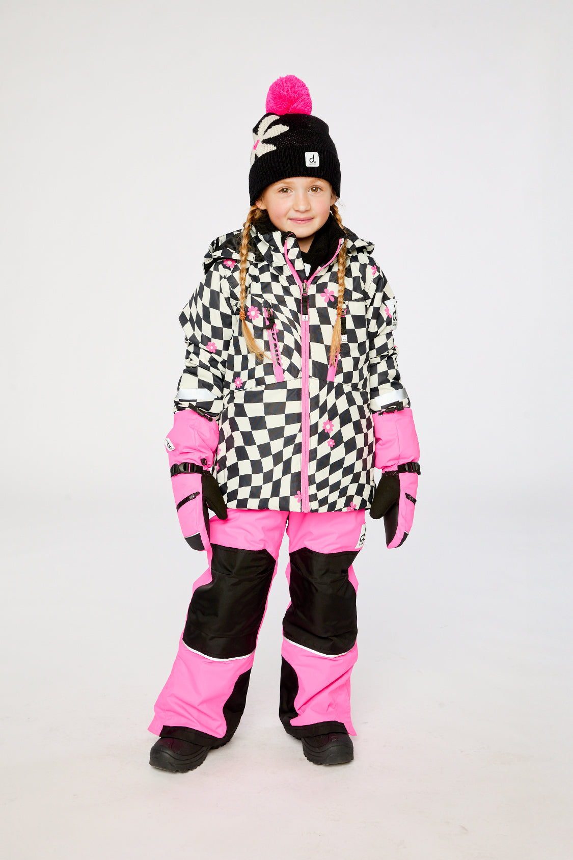 Girls Deux par Deux -30°C Teknik snowsuit bright pink checkered winter set