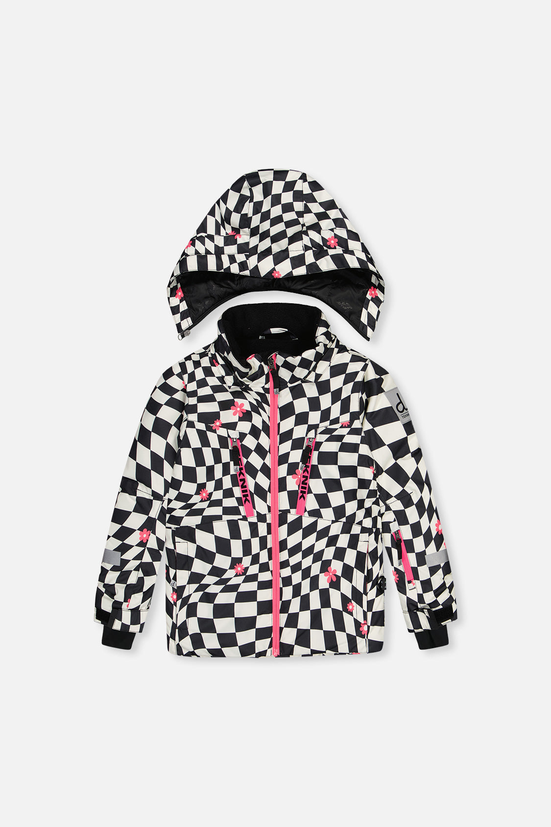 Deux par Deux TEKNIK two-piece snowsuit in White and Bright Pink Checkered Print — alternate product view