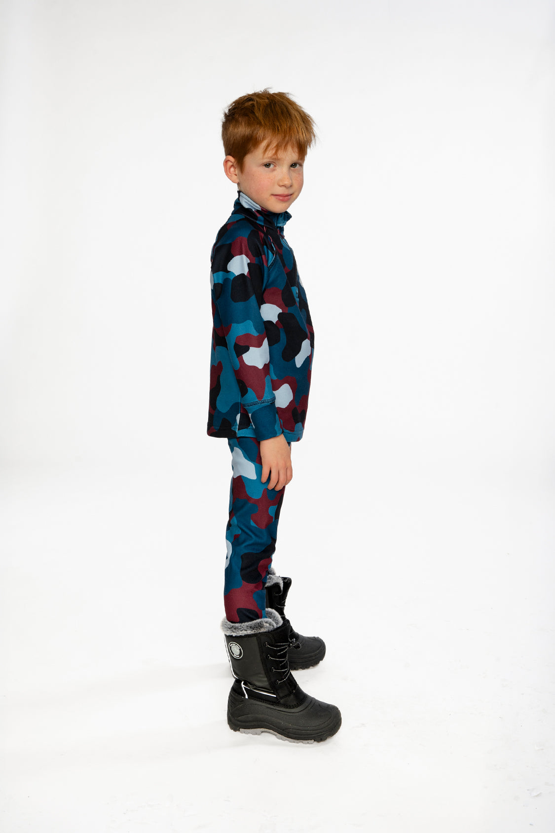 Two Piece Thermal Underwear Blue And Red Camouflage Print-2