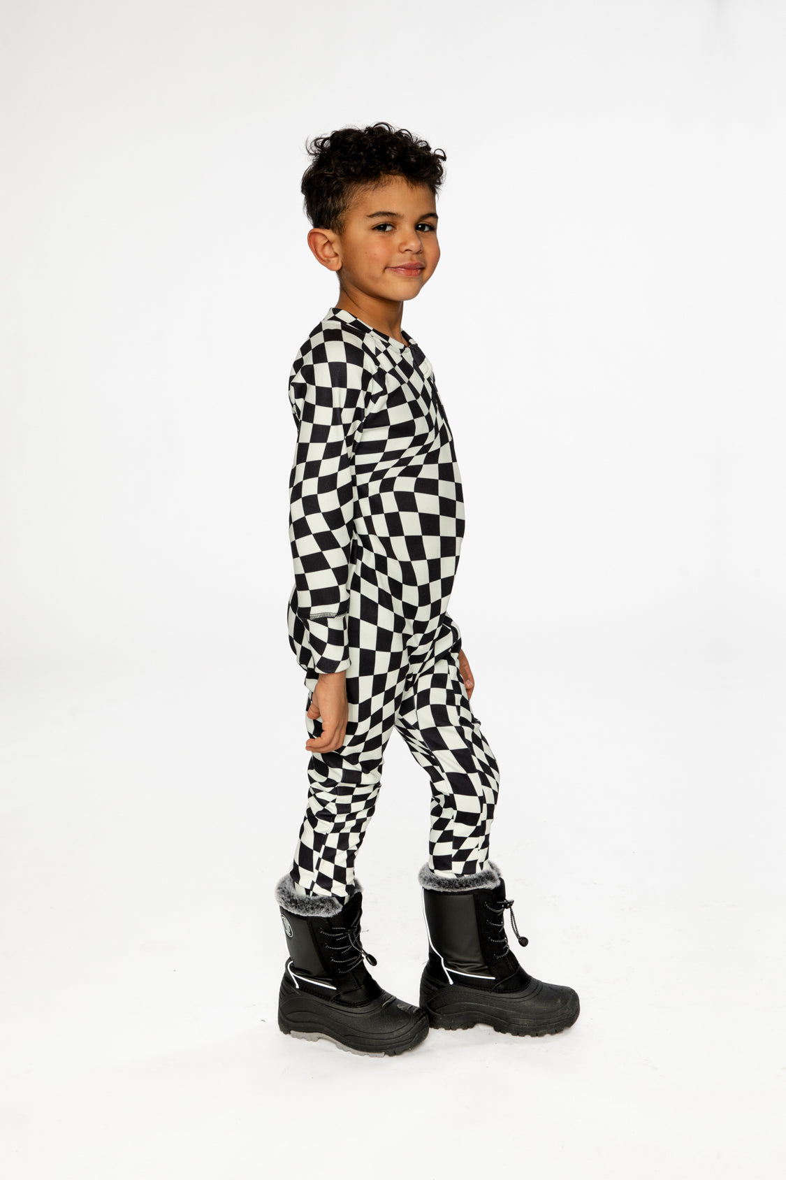 Baby One Piece Thermal Underwear White Checkered Print-2