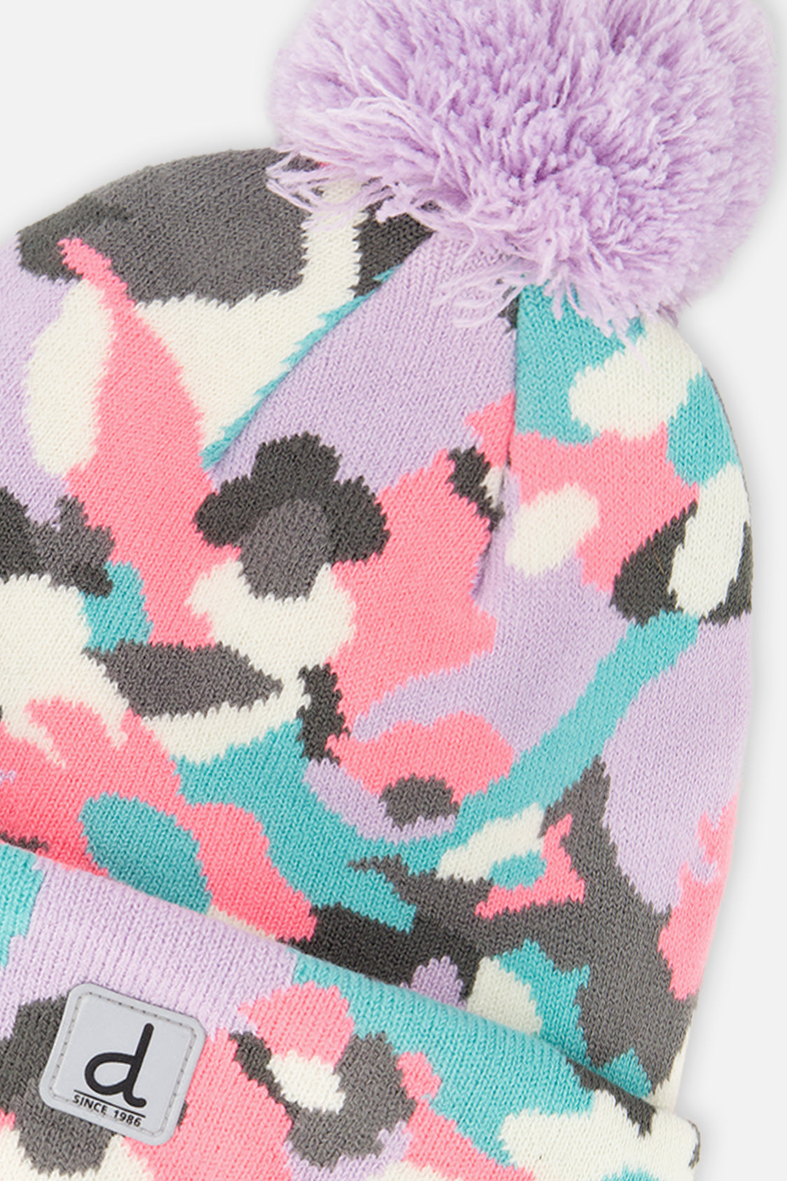 Winter Knit Hat With Pompom Coral Camouflage-3